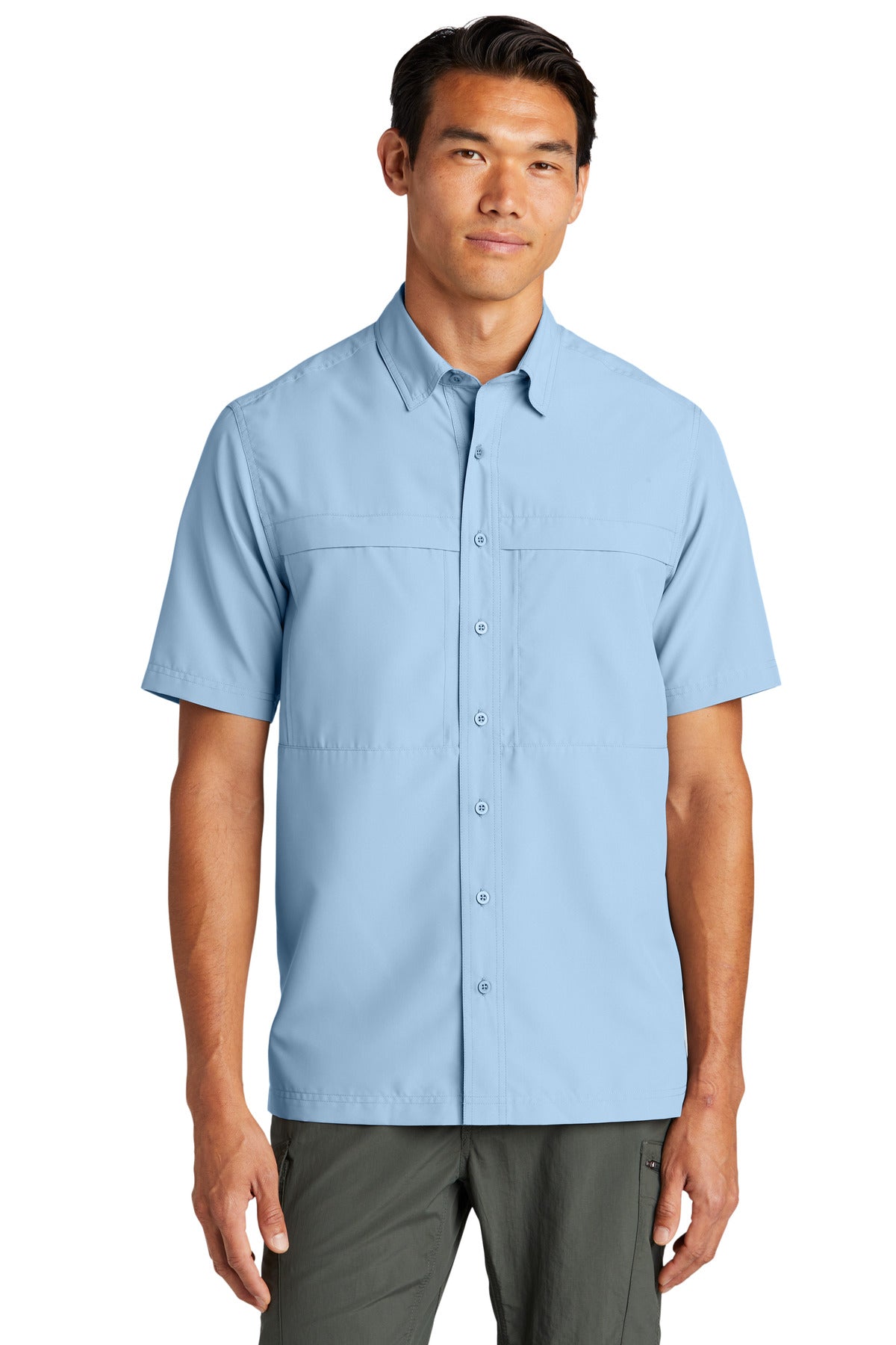 Custom Light Blue Short Sleeve UV Daybreak Shirt W961, personalized by SanCanDo Swag in Argyle, TX