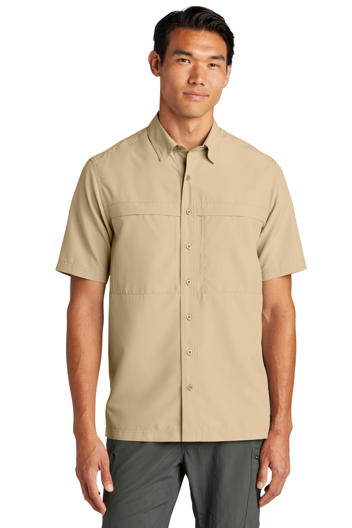 Custom Oat Short Sleeve UV Daybreak Shirt W961, personalized by SanCanDo Swag in Argyle, TX