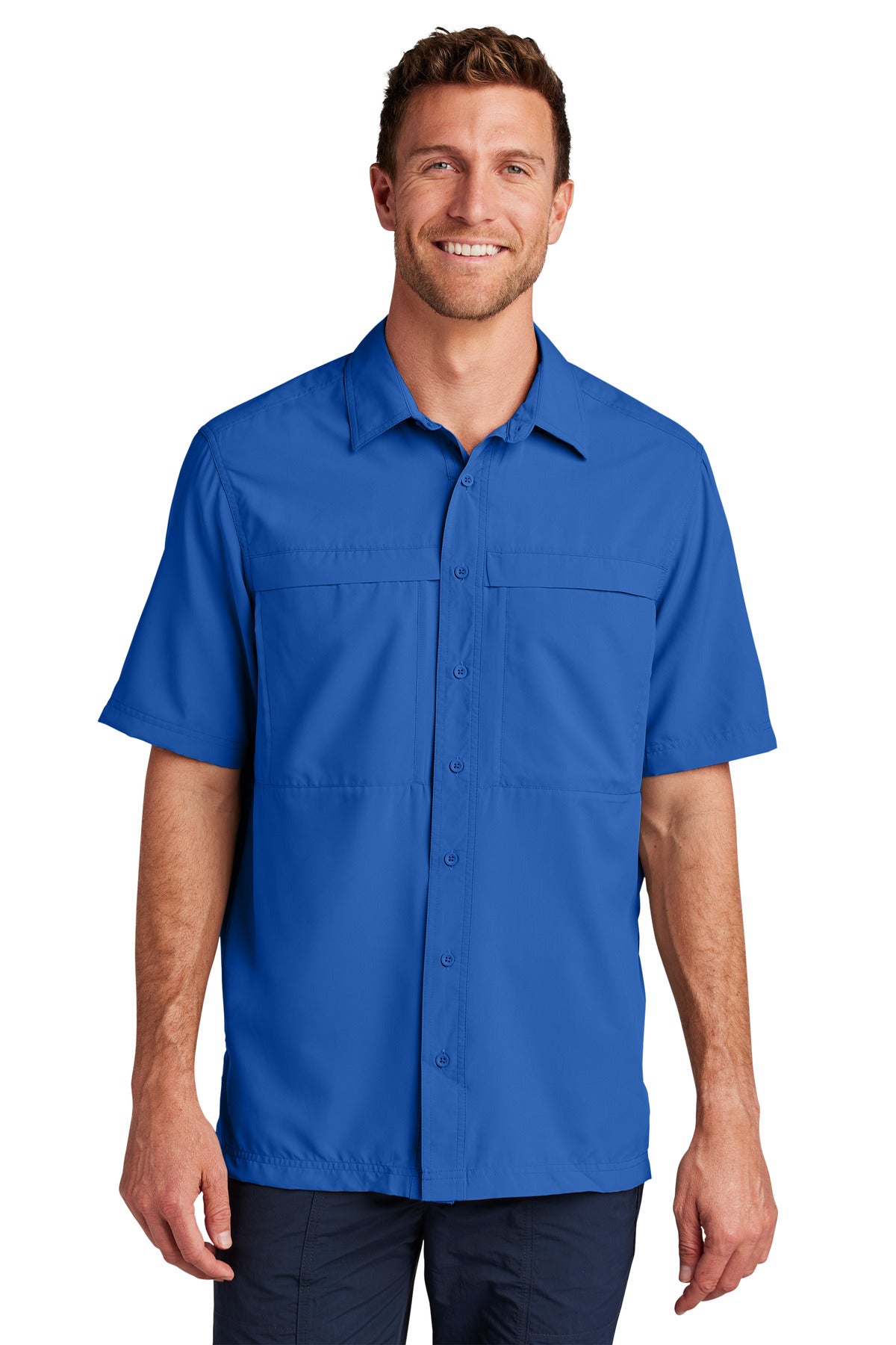 Custom True Royal Short Sleeve UV Daybreak Shirt W961, personalized by SanCanDo Swag in Argyle, TX