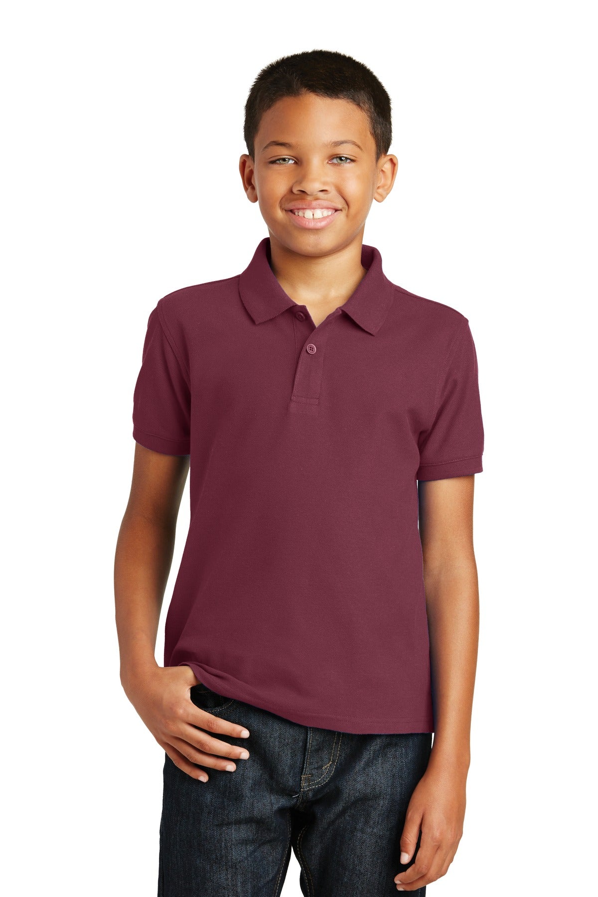 Custom Burgundy Youth Core Classic Pique Polo Y100, personalized by SanCanDo Swag in Argyle, TX