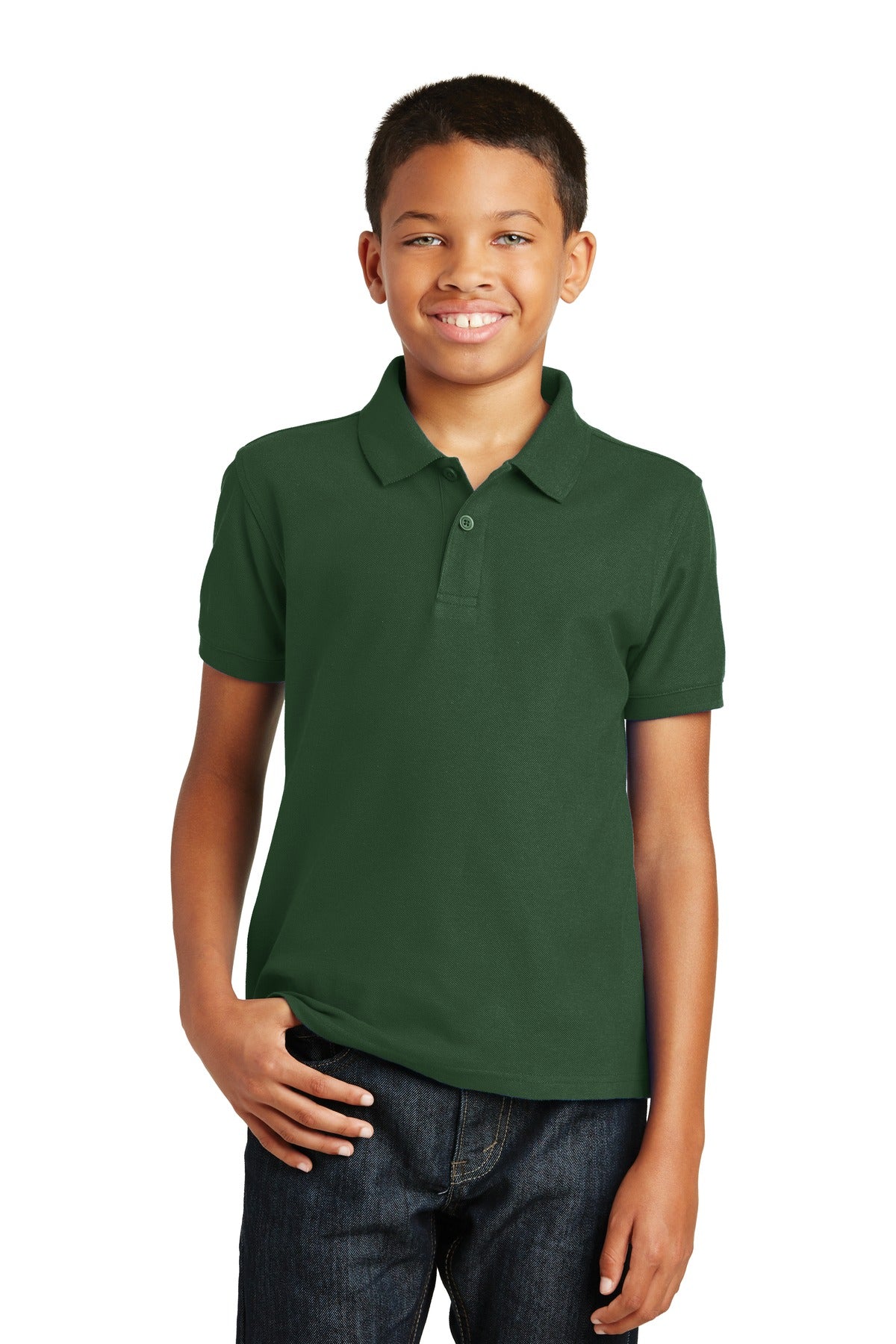 Custom Deep Forest Green Youth Core Classic Pique Polo Y100, personalized by SanCanDo Swag in Argyle, TX