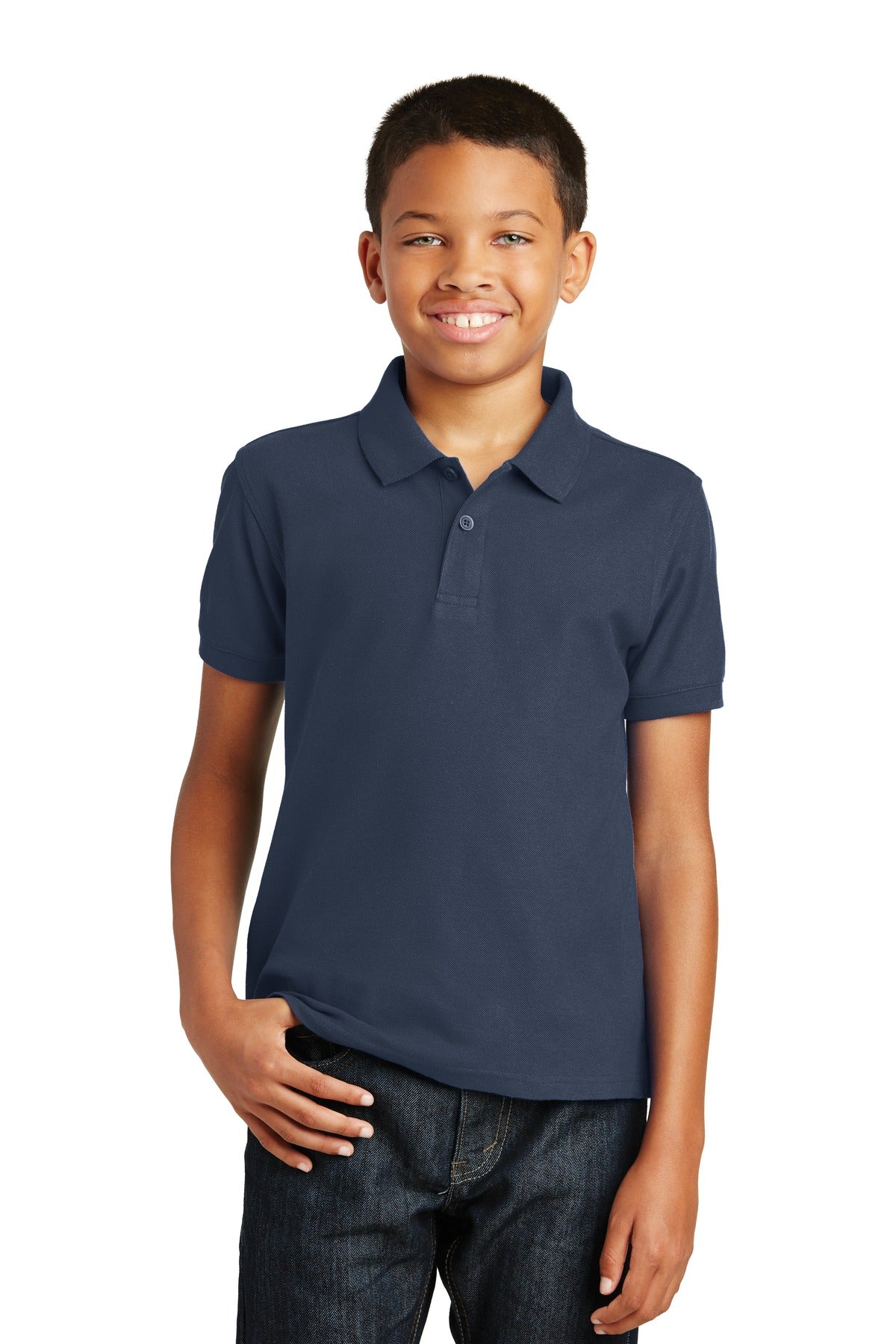 Custom River Blue Navy Youth Core Classic Pique Polo Y100, personalized by SanCanDo Swag in Argyle, TX