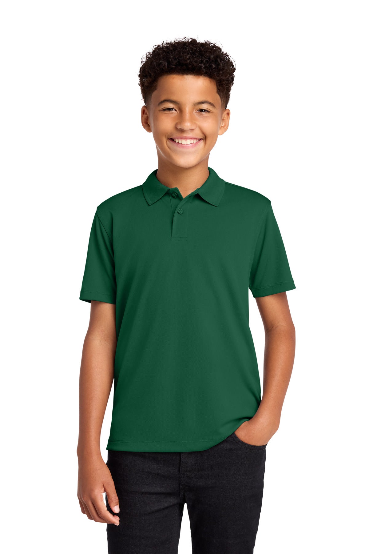 Custom Deep Forest Green Youth Dry Zone UV Micro-Mesh Polo Y110, personalized by SanCanDo Swag in Argyle, TX