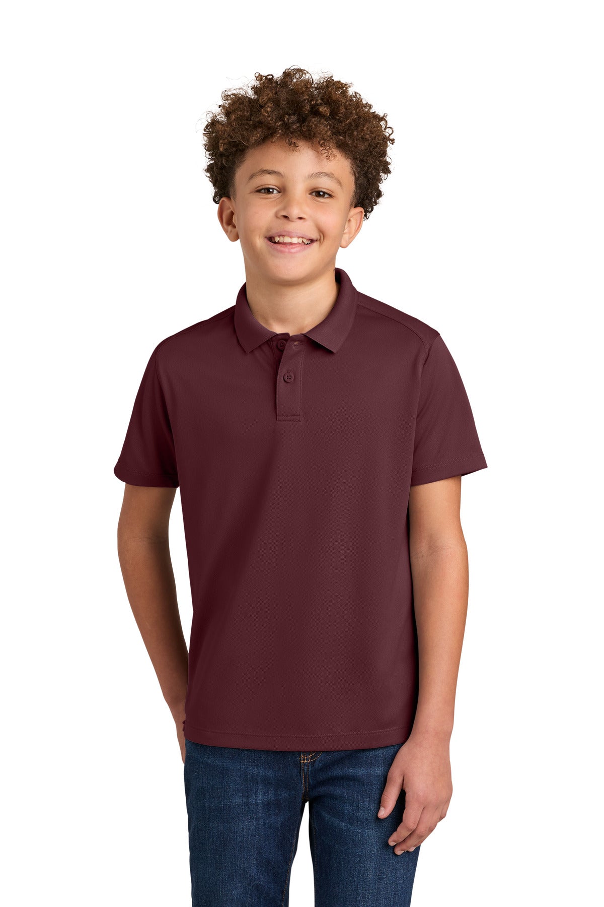 Custom Burgundy Youth Wearever Performance Pique Polo Y240, personalized by SanCanDo Swag in Argyle, TX