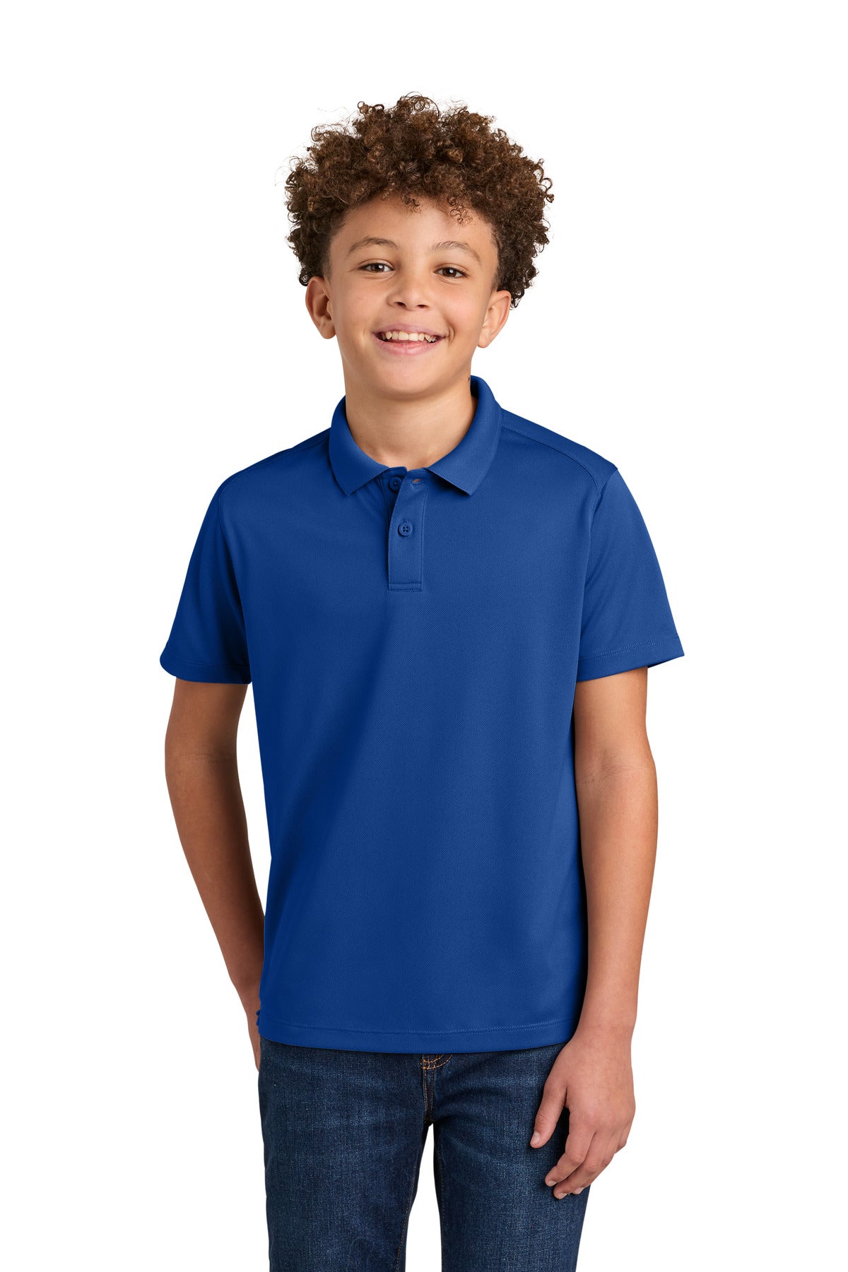 Custom True Royal Youth Wearever Performance Pique Polo Y240, personalized by SanCanDo Swag in Argyle, TX