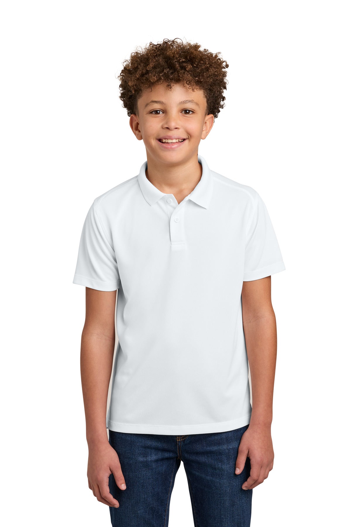 Custom White Youth Wearever Performance Pique Polo Y240, personalized by SanCanDo Swag in Argyle, TX
