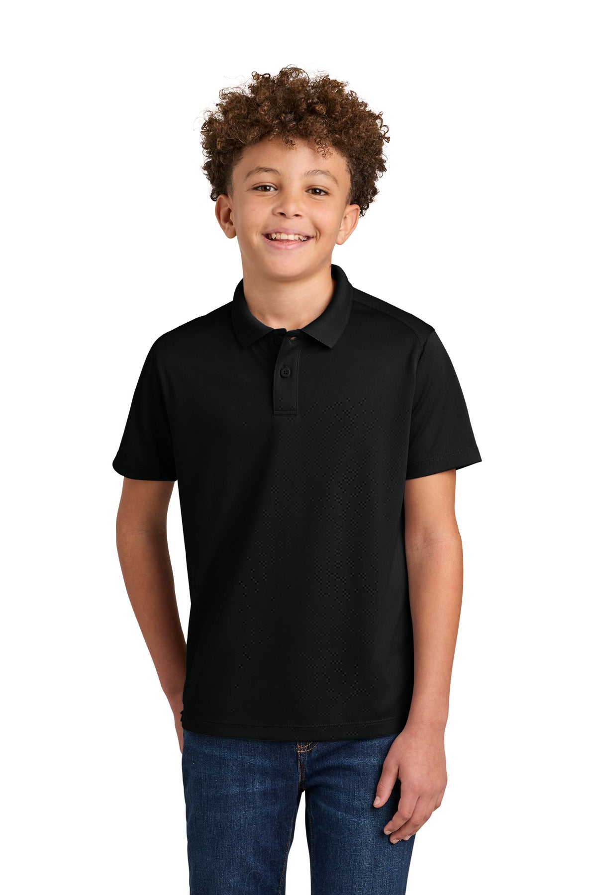 Custom Deep Black Youth Wearever Performance Pique Polo Y240, personalized by SanCanDo Swag in Argyle, TX