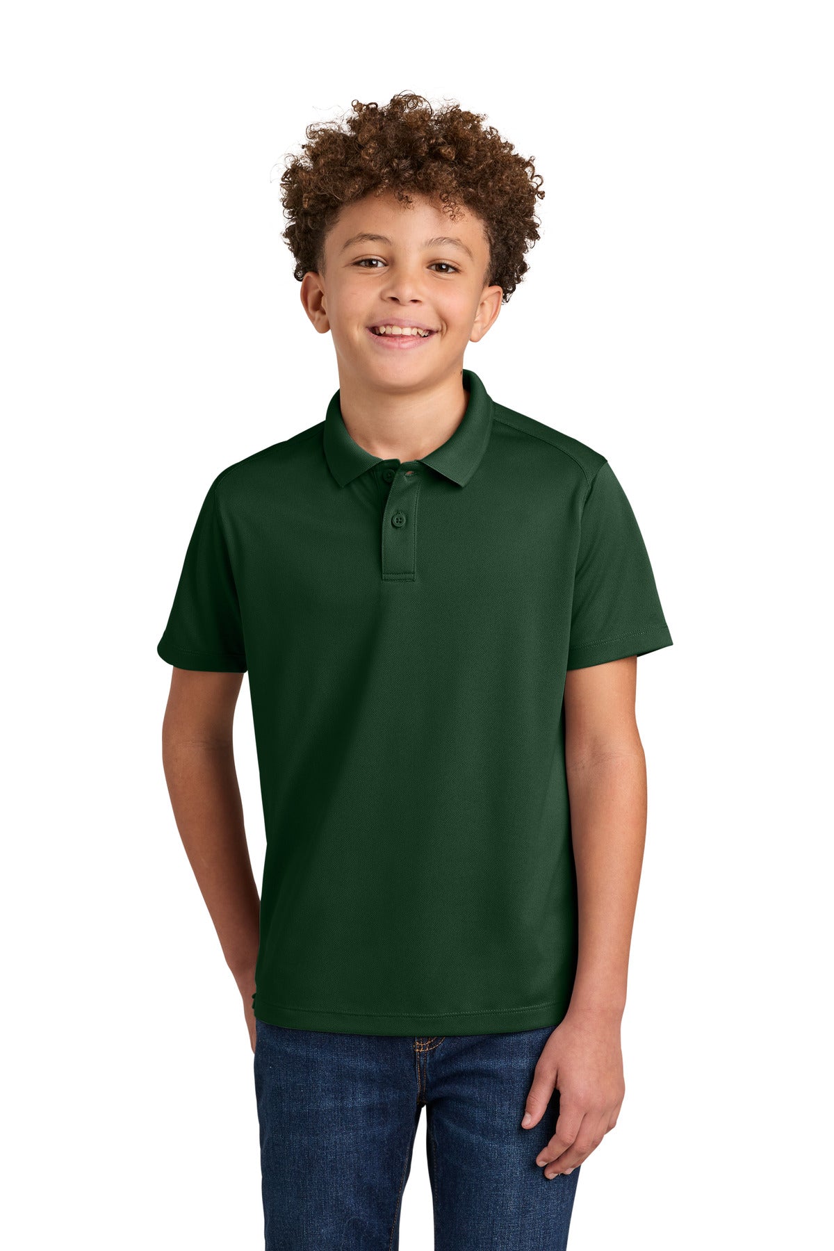 Custom Deep Forest Green Youth Wearever Performance Pique Polo Y240, personalized by SanCanDo Swag in Argyle, TX