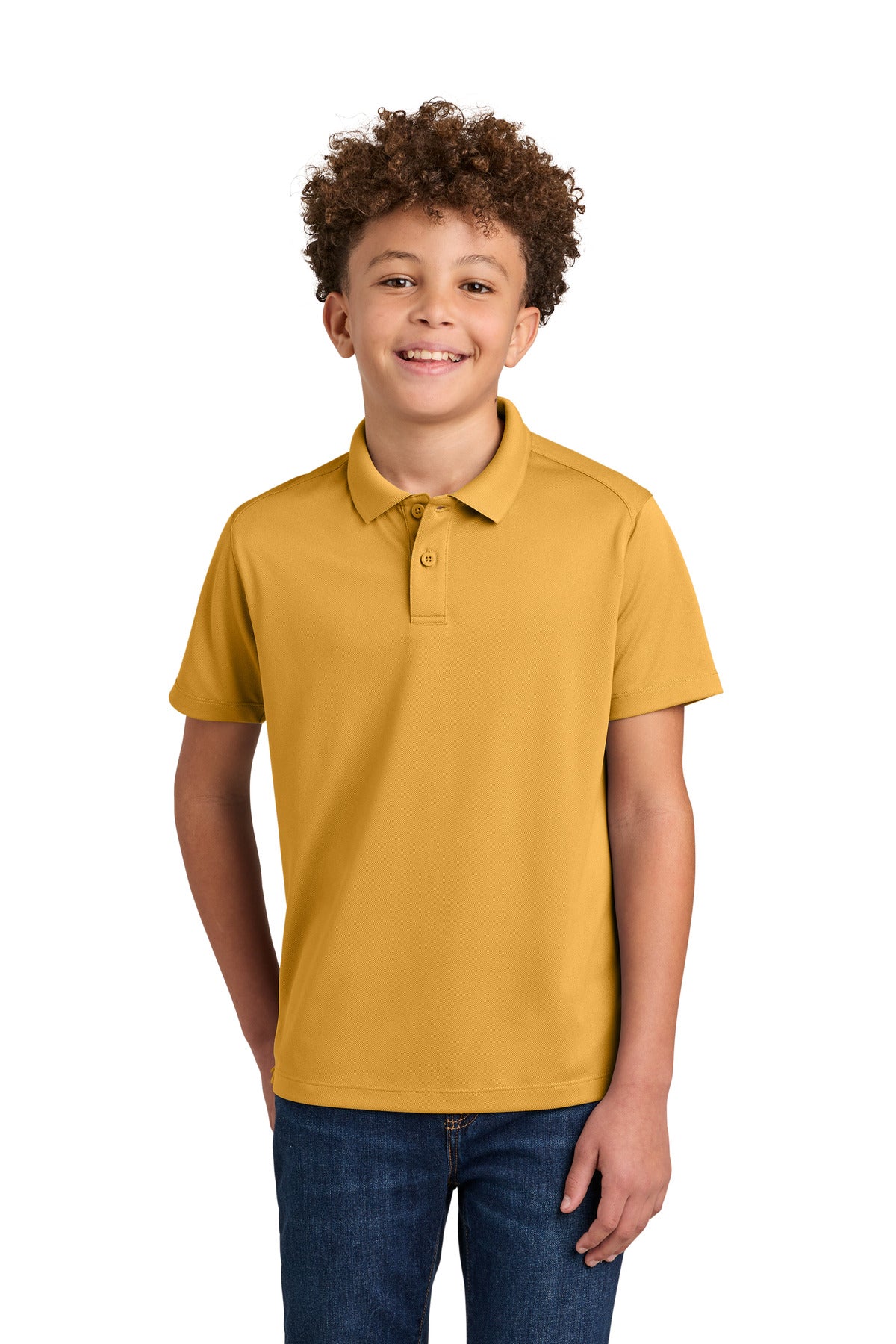 Custom Gold Youth Wearever Performance Pique Polo Y240, personalized by SanCanDo Swag in Argyle, TX