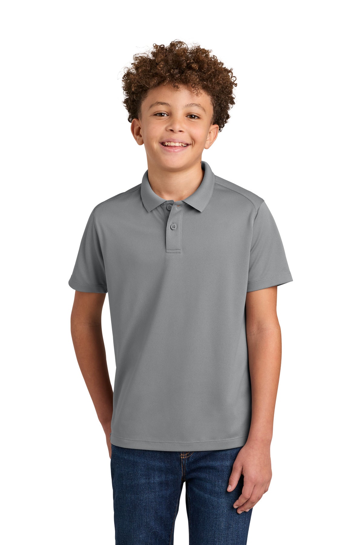 Custom Gusty Grey Youth Wearever Performance Pique Polo Y240, personalized by SanCanDo Swag in Argyle, TX