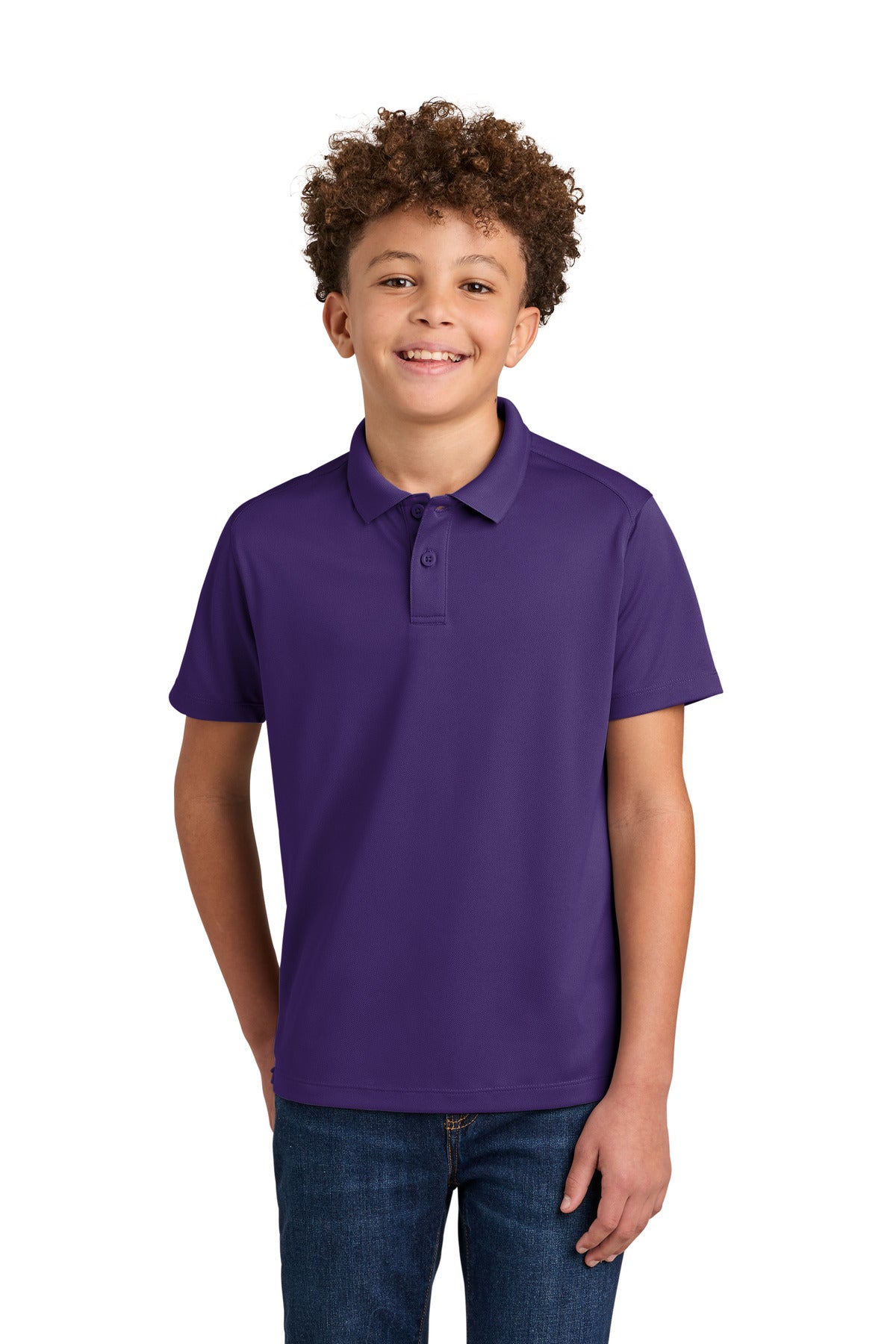 Custom Prism Purple Youth Wearever Performance Pique Polo Y240, personalized by SanCanDo Swag in Argyle, TX