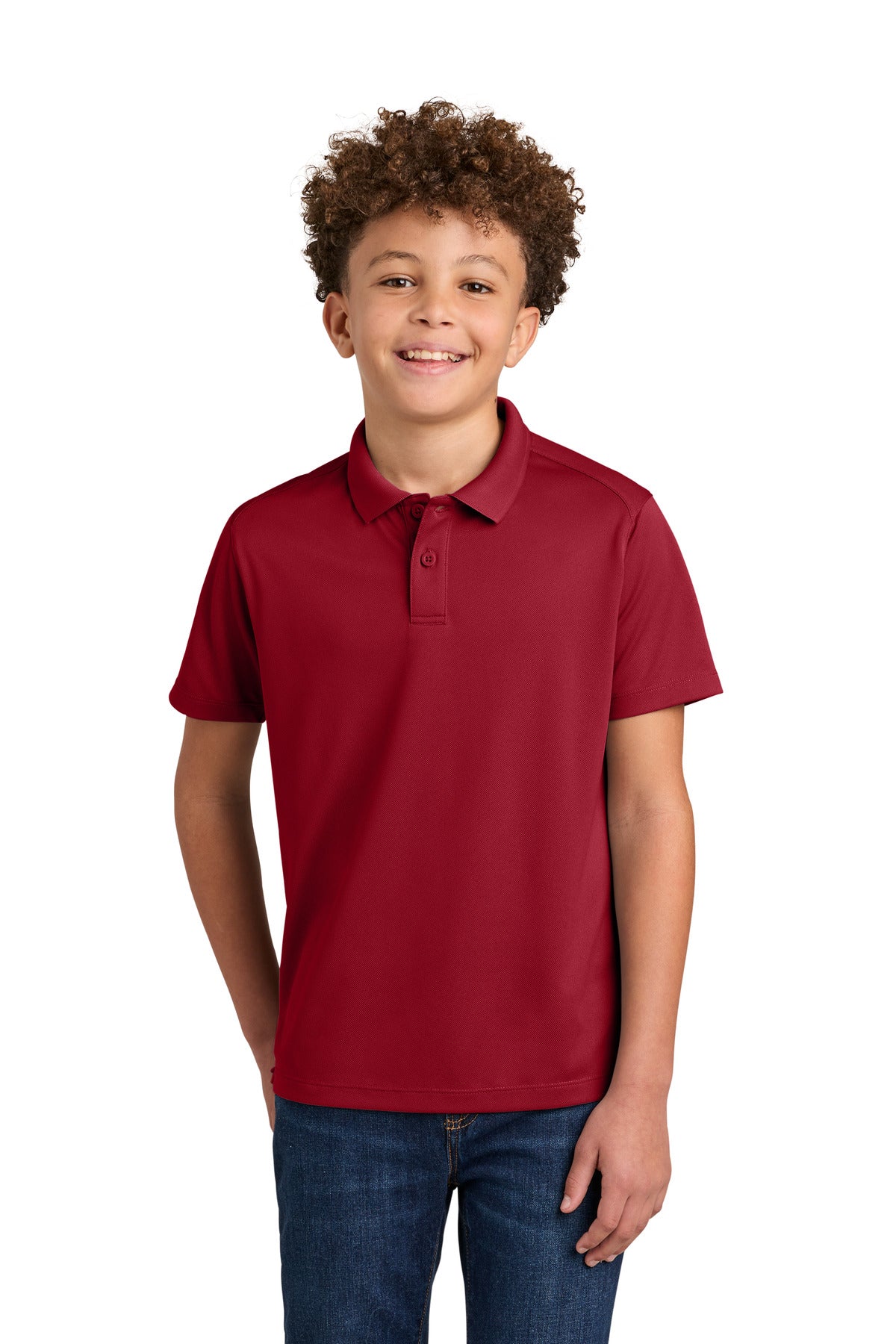 Custom Rich Red Youth Wearever Performance Pique Polo Y240, personalized by SanCanDo Swag in Argyle, TX