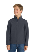 Custom Battleship Grey Youth Core Soft Shell Jacket Y317, personalized by SanCanDo Swag in Argyle, TX