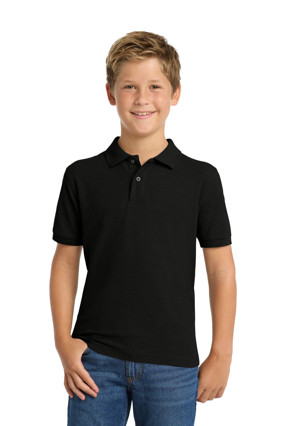 Custom Black Youth Silk Touch Polo Y500, personalized by SanCanDo Swag in Argyle, TX
