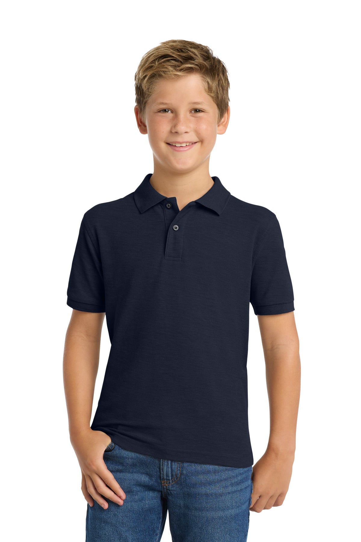 Custom Navy Youth Silk Touch Polo Y500, personalized by SanCanDo Swag in Argyle, TX
