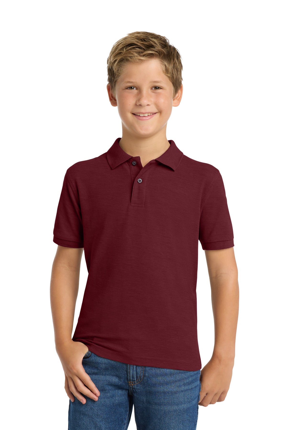 Custom Burgundy Youth Silk Touch Polo Y500, personalized by SanCanDo Swag in Argyle, TX