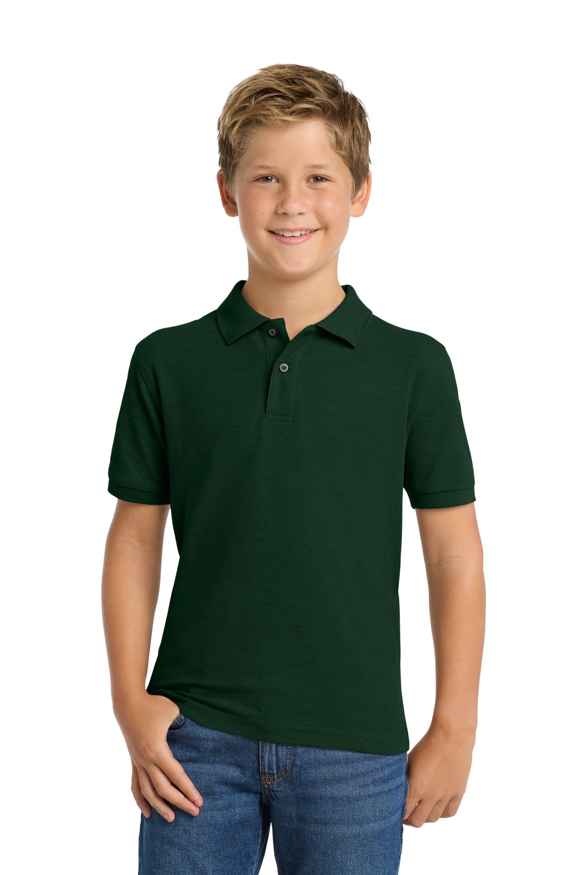 Custom Dark Green Youth Silk Touch Polo Y500, personalized by SanCanDo Swag in Argyle, TX