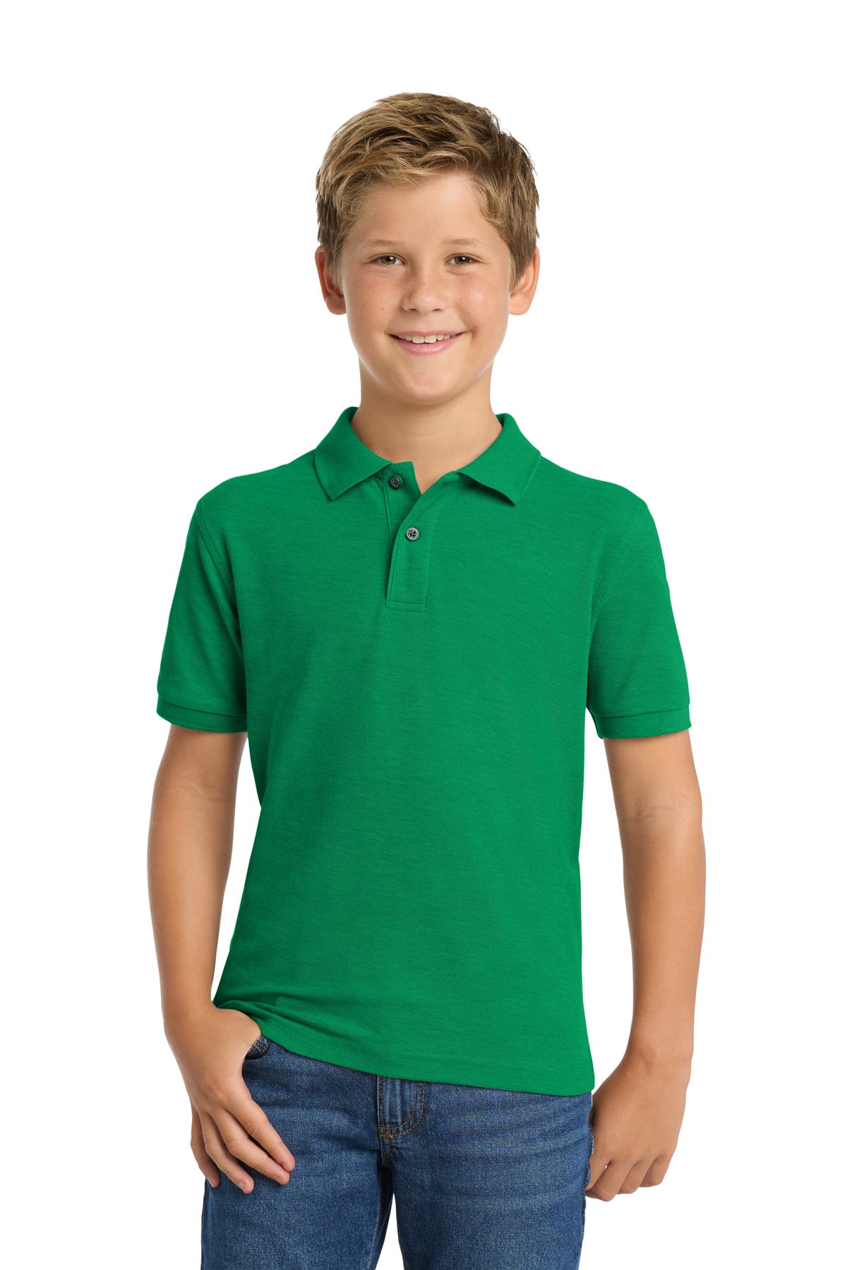 Custom Kelly Green Youth Silk Touch Polo Y500, personalized by SanCanDo Swag in Argyle, TX