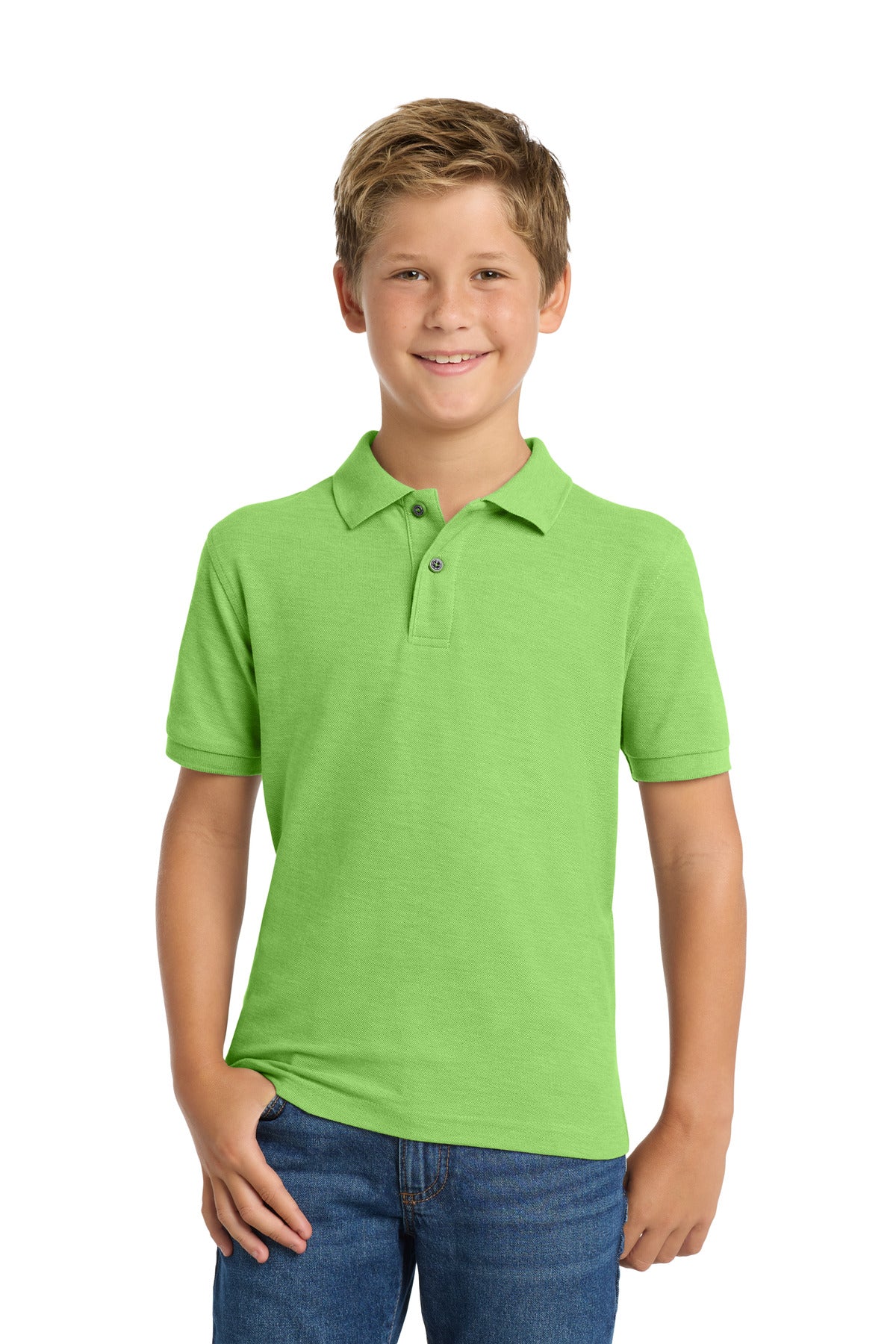 Custom Lime Youth Silk Touch Polo Y500, personalized by SanCanDo Swag in Argyle, TX
