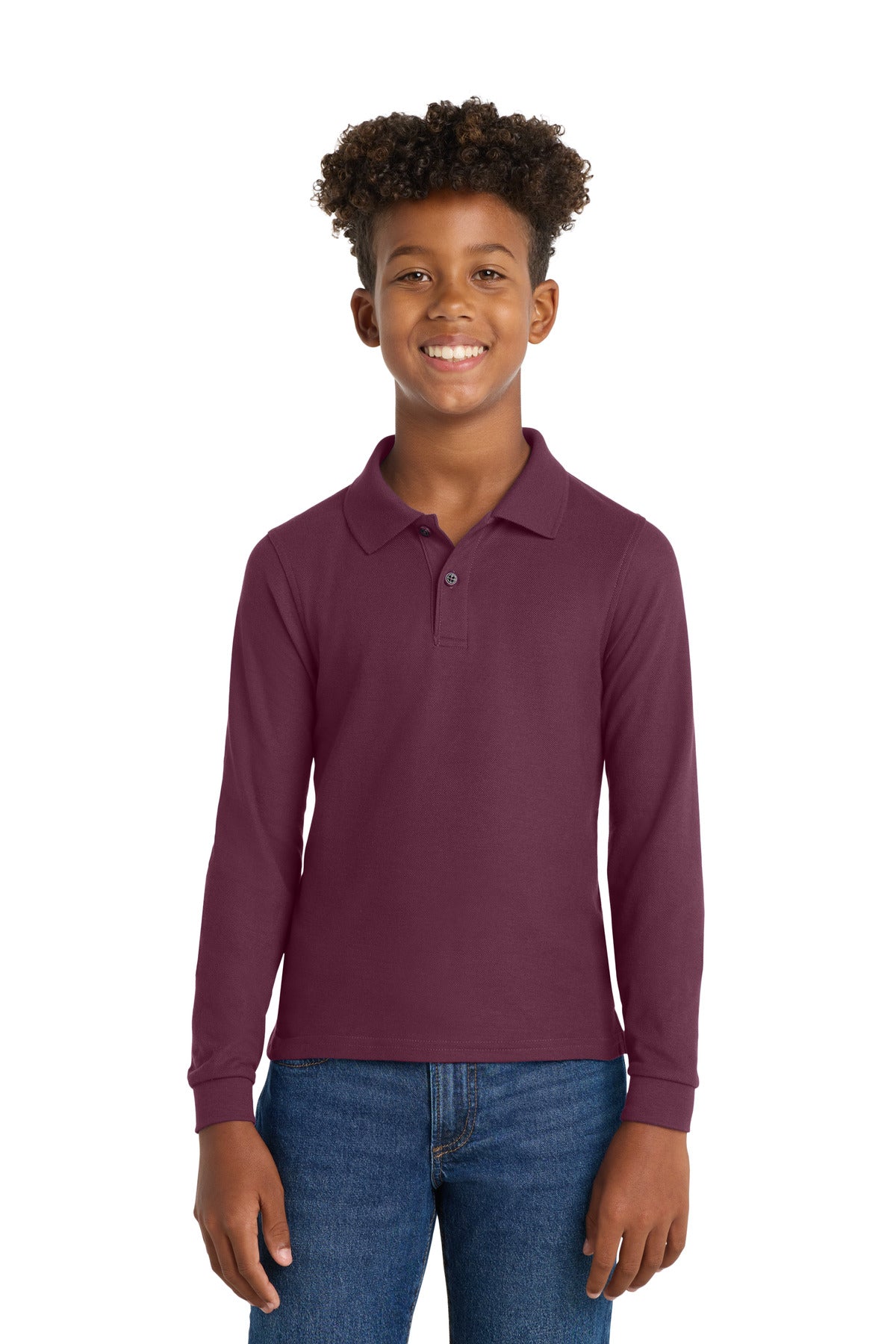 Custom Burgundy Youth Long Sleeve Silk Touch Polo Y500LS, personalized by SanCanDo Swag in Argyle, TX