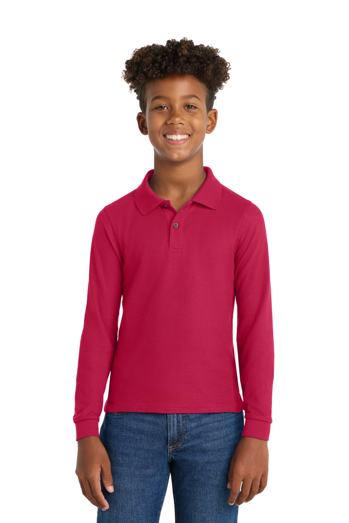 Custom Red Youth Long Sleeve Silk Touch Polo Y500LS, personalized by SanCanDo Swag in Argyle, TX