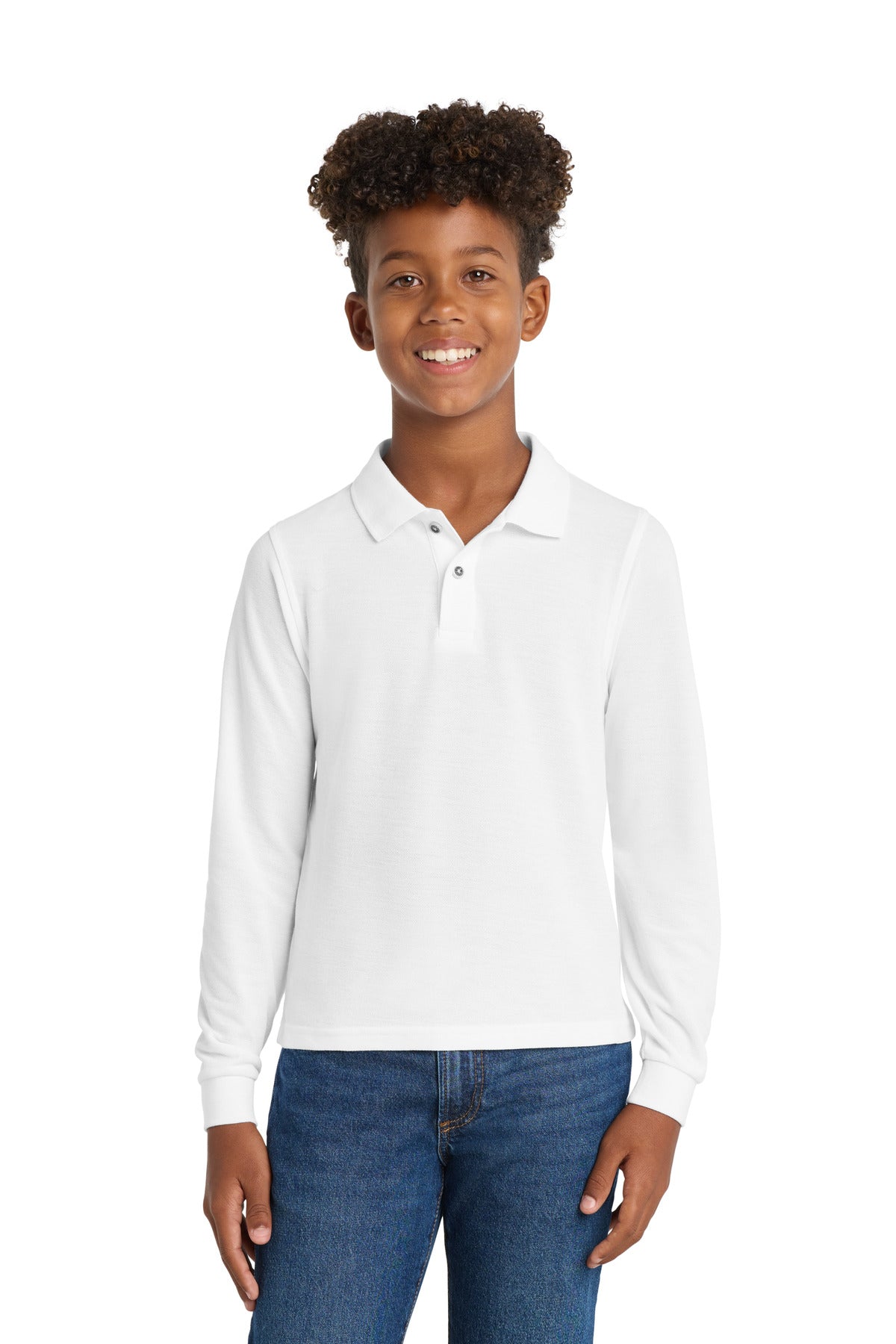 Custom White Youth Long Sleeve Silk Touch Polo Y500LS, personalized by SanCanDo Swag in Argyle, TX
