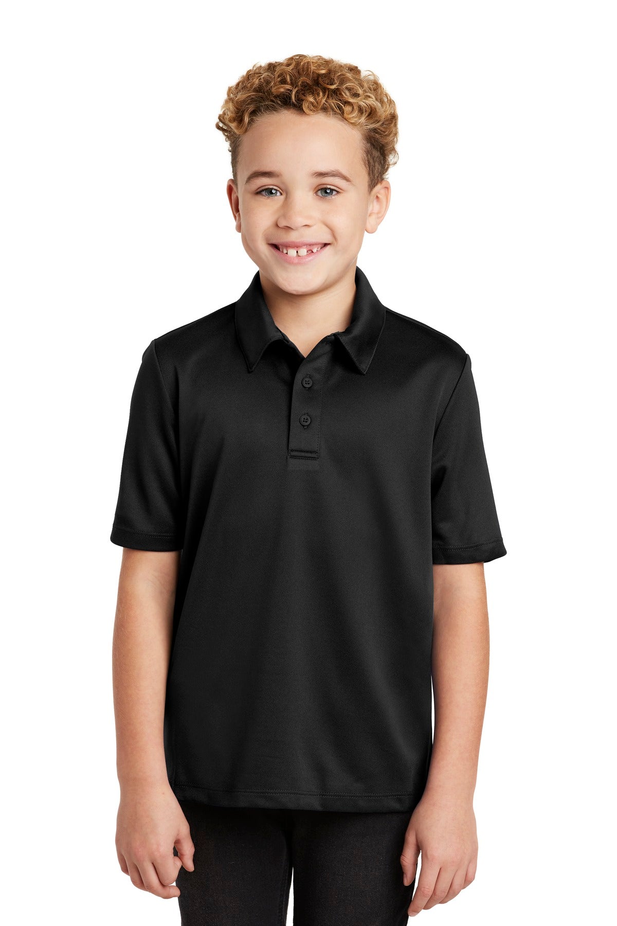 Custom Black Youth Silk Touch Performance Polo Y540, personalized by SanCanDo Swag in Argyle, TX