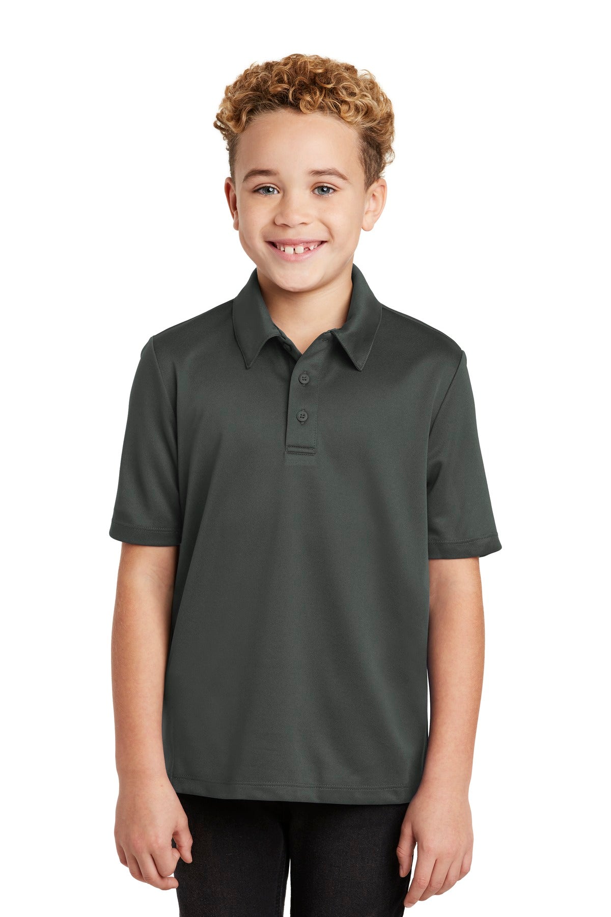 Custom Steel Grey Youth Silk Touch Performance Polo Y540, personalized by SanCanDo Swag in Argyle, TX