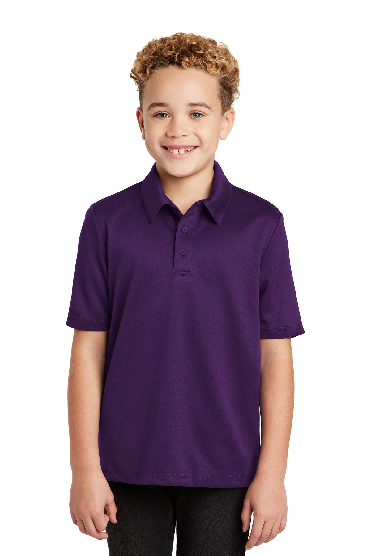 Custom Bright Purple Youth Silk Touch Performance Polo Y540, personalized by SanCanDo Swag in Argyle, TX