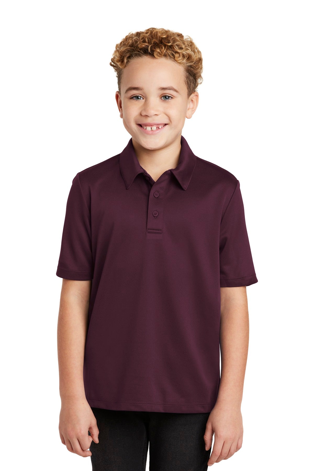 Custom Maroon Youth Silk Touch Performance Polo Y540, personalized by SanCanDo Swag in Argyle, TX
