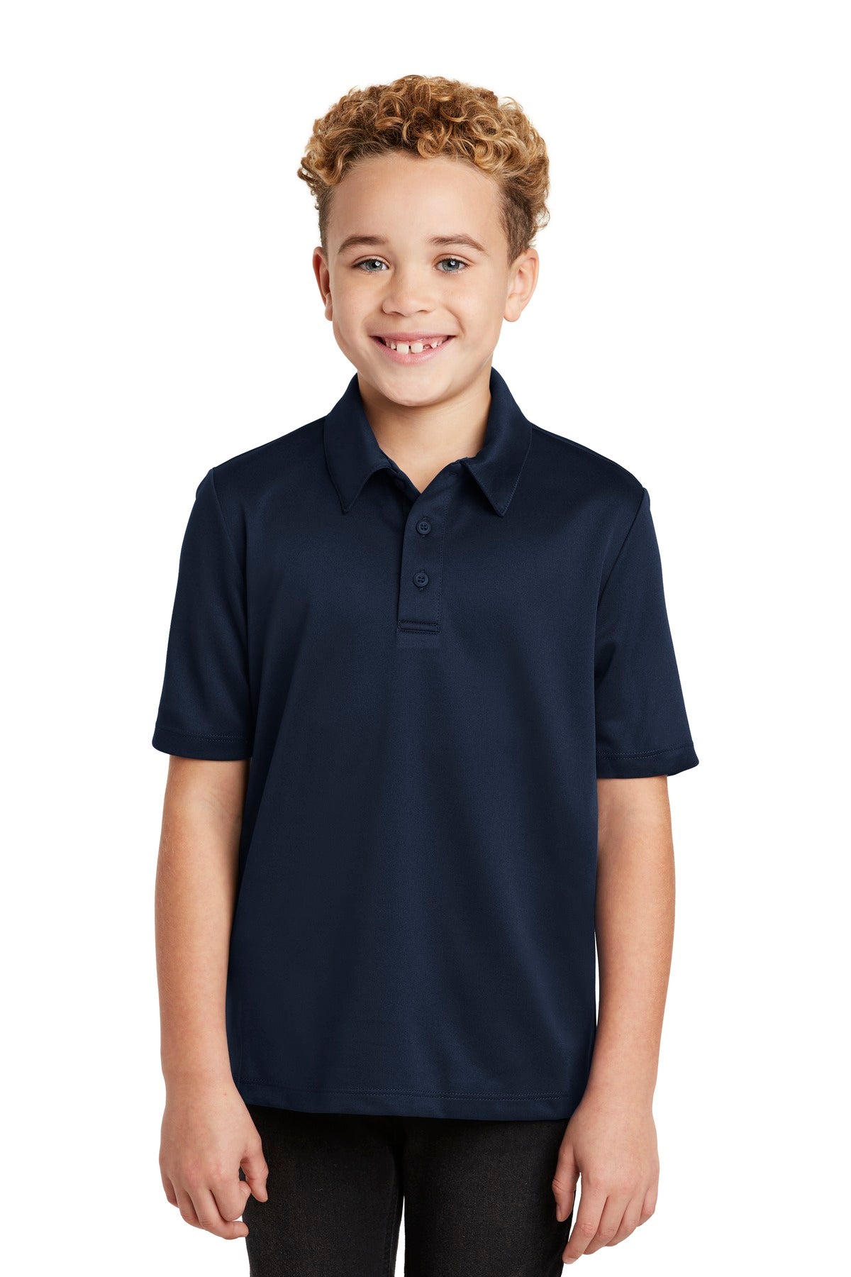 Custom Navy Youth Silk Touch Performance Polo Y540, personalized by SanCanDo Swag in Argyle, TX