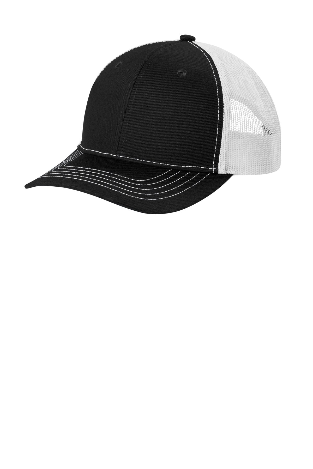 Custom Black/ White Youth Snapback Trucker Cap YC402, personalized by SanCanDo Swag in Argyle, TX