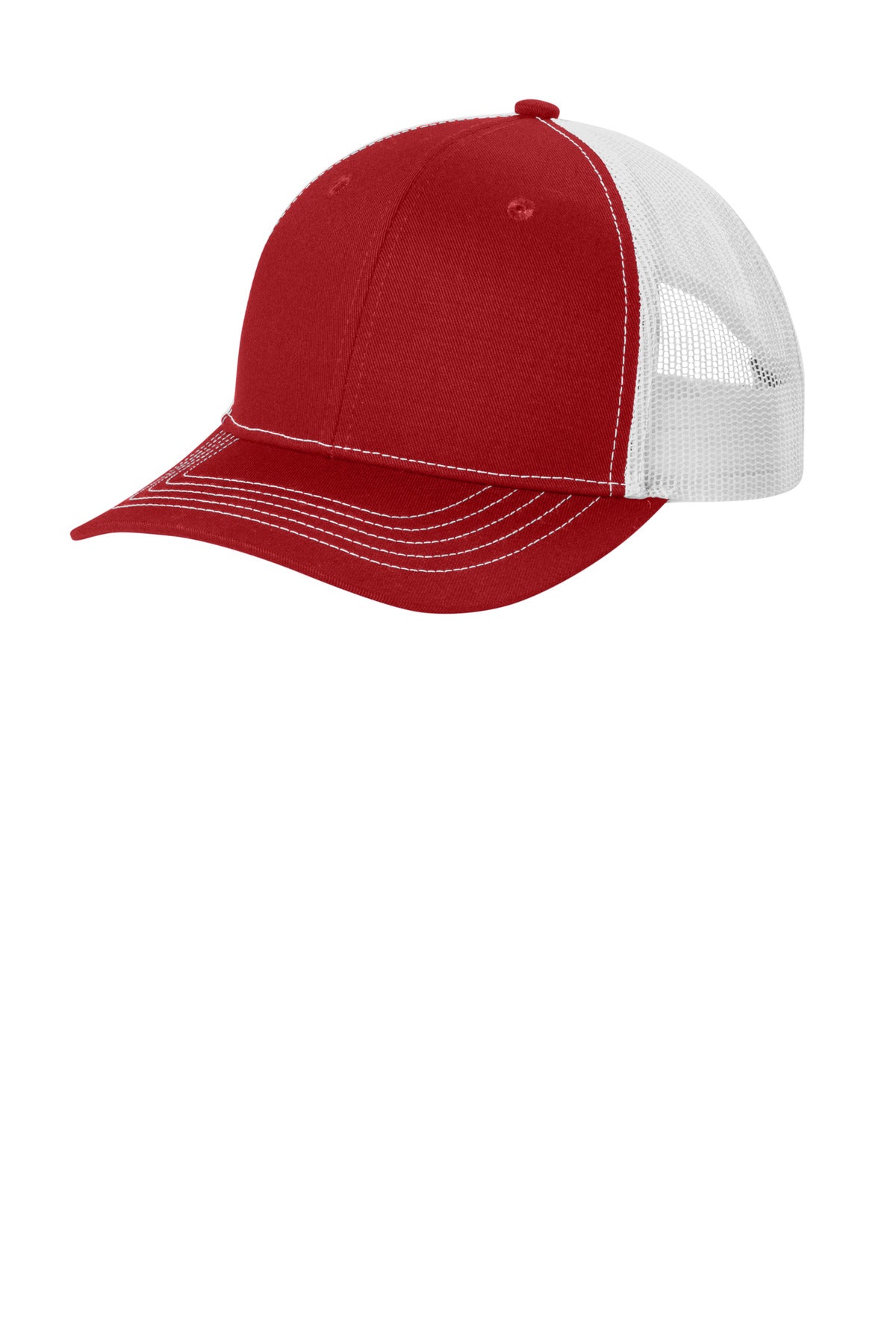Custom Flame Red/ White Youth Snapback Trucker Cap YC402, personalized by SanCanDo Swag in Argyle, TX