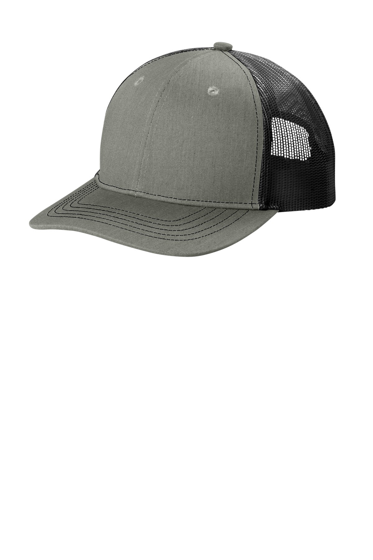 Custom Heather Grey/ Black Youth Snapback Trucker Cap YC402, personalized by SanCanDo Swag in Argyle, TX
