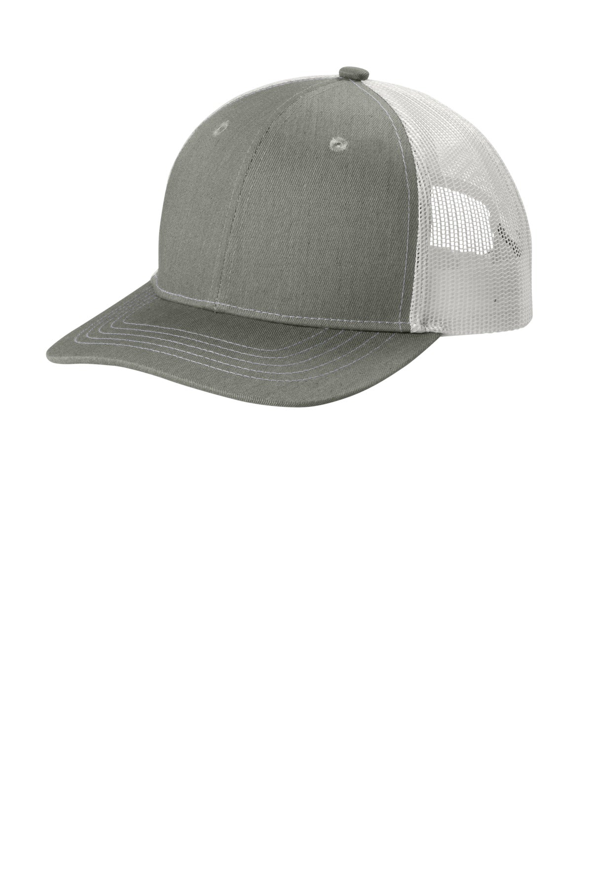 Custom Heather Grey/ White Youth Snapback Trucker Cap YC402, personalized by SanCanDo Swag in Argyle, TX