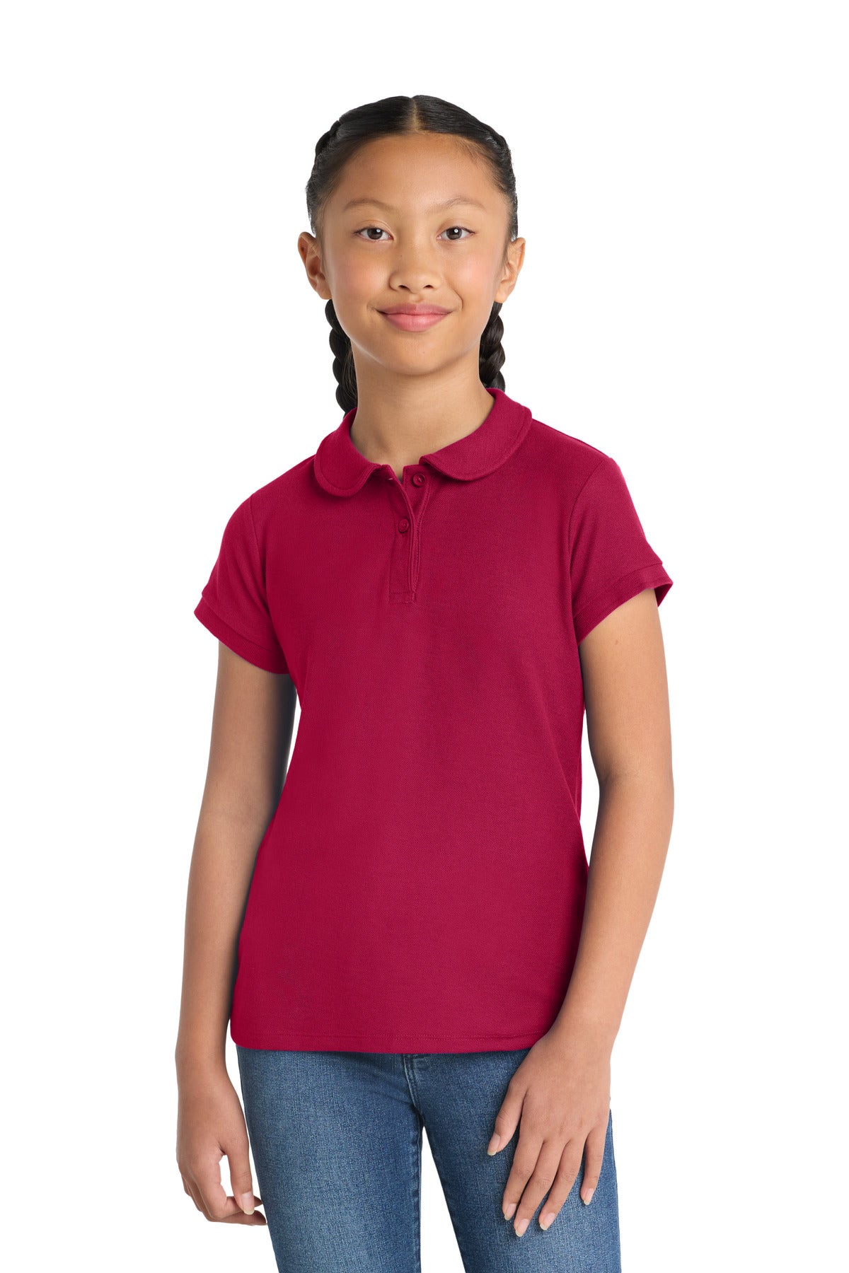 Custom Red Girls Silk Touch Peter Pan Collar Polo YG503, personalized by SanCanDo Swag in Argyle, TX