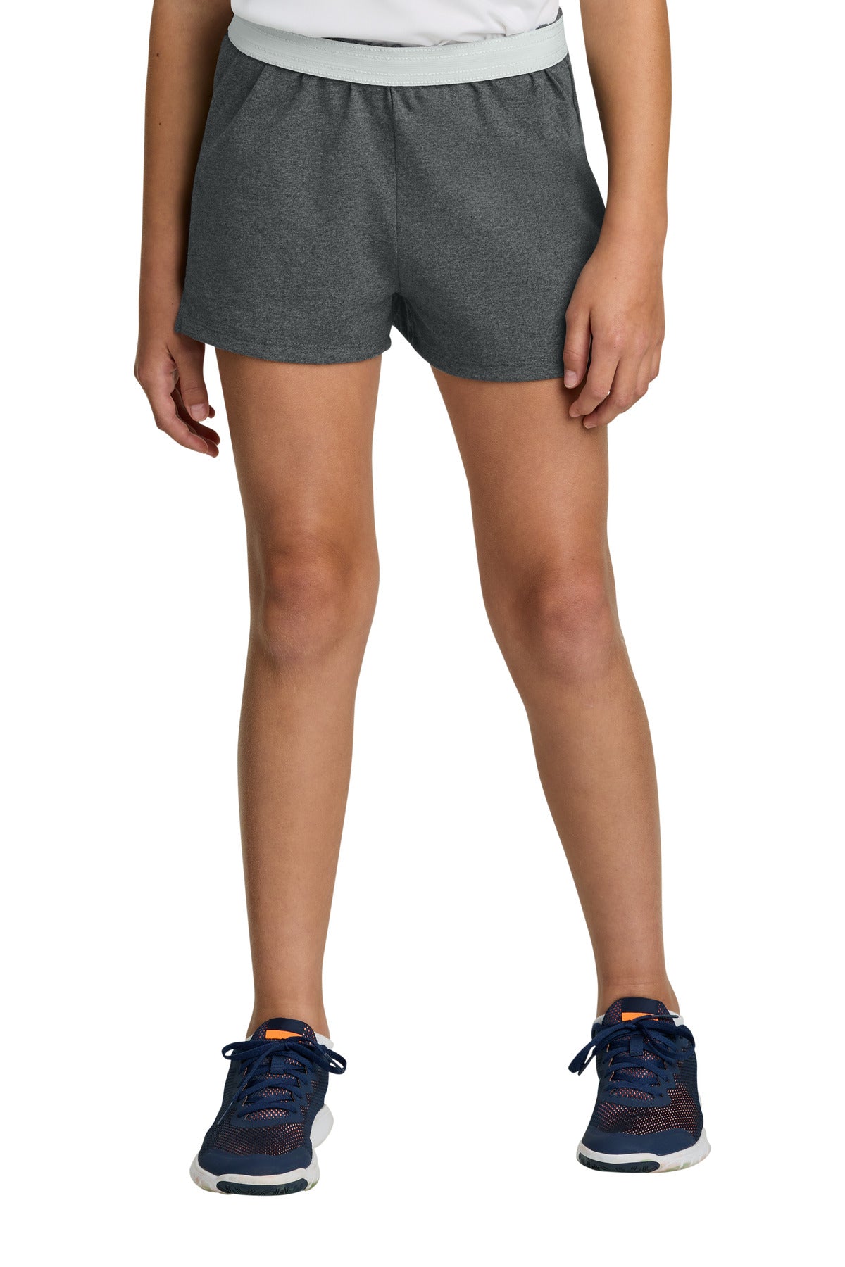 Custom Dark Grey Heather Girls Jersey Knit Squad Short YGST311, personalized by SanCanDo Swag in Argyle, TX