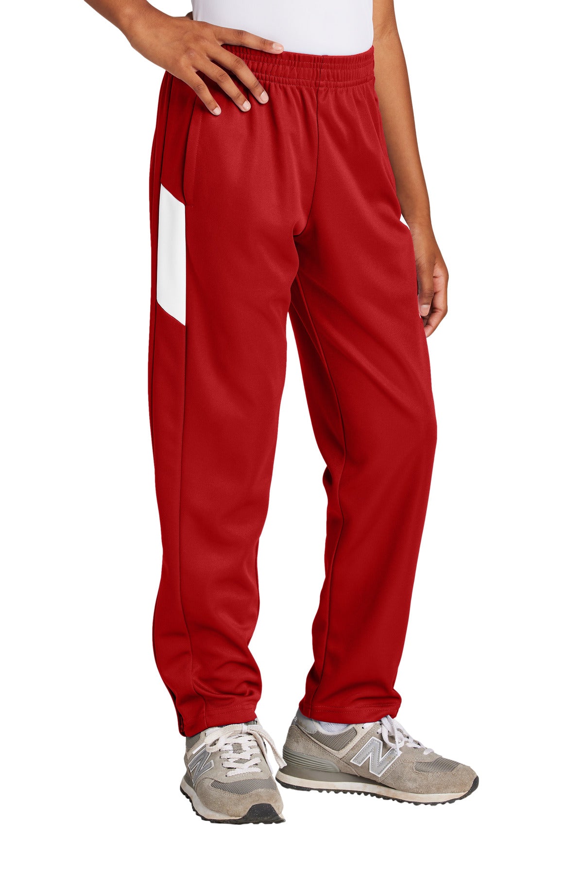 Custom Deep Red/ White Youth Travel Pant YPST800, personalized by SanCanDo Swag in Argyle, TX