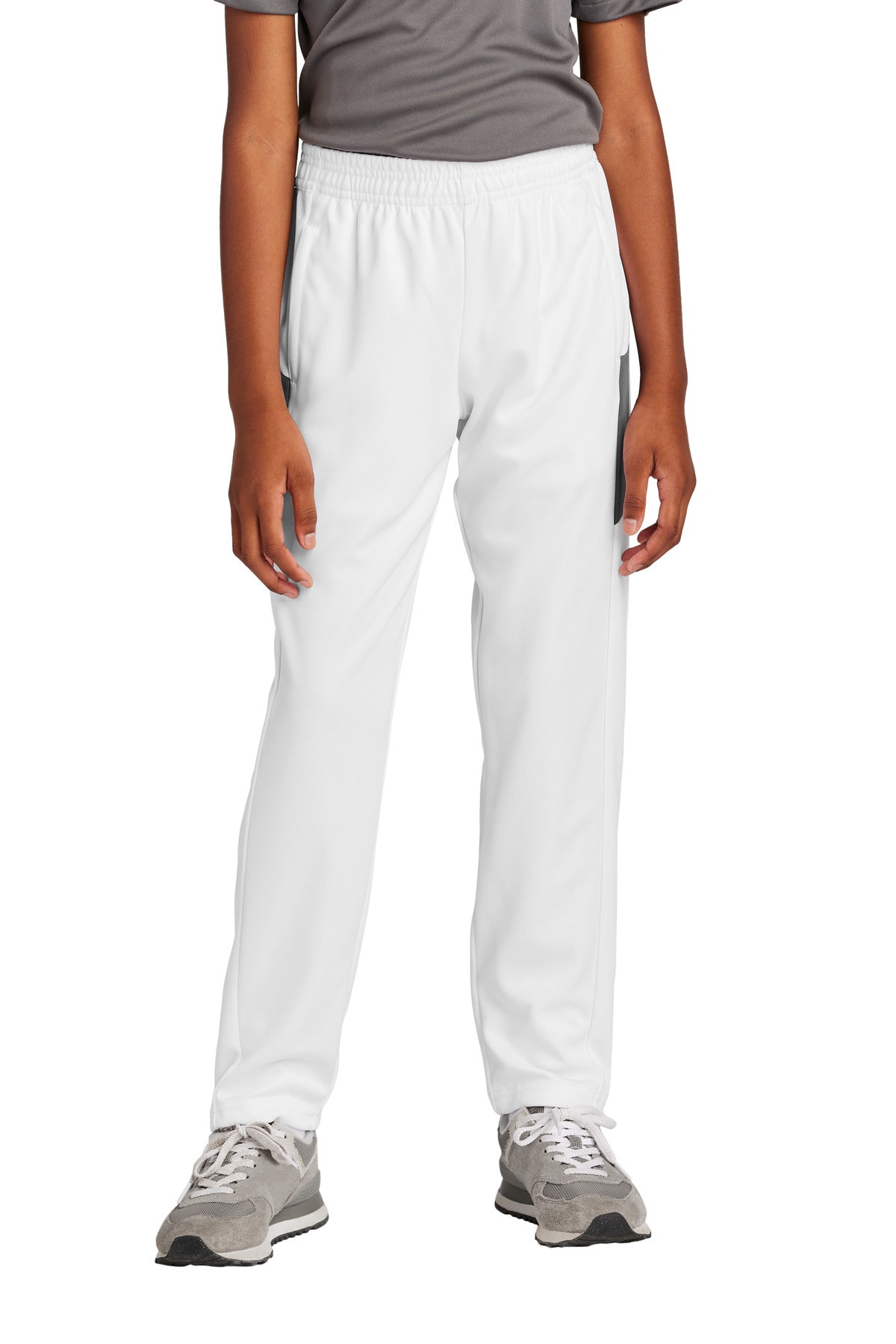 Custom White/ Iron Grey Youth Travel Pant YPST800, personalized by SanCanDo Swag in Argyle, TX