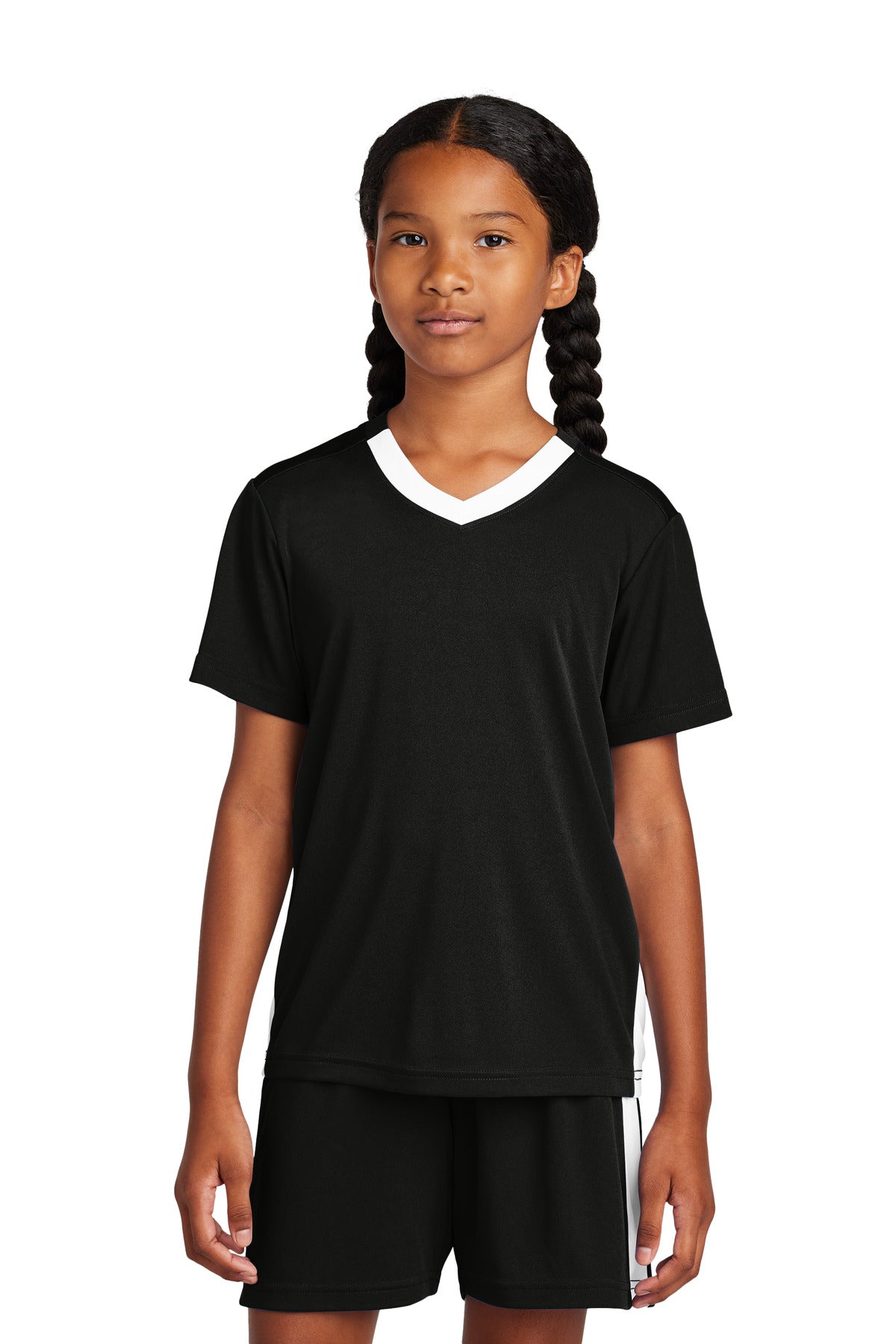 Custom Black/ White Youth Competitor United V-Neck YST101, personalized by SanCanDo Swag in Argyle, TX