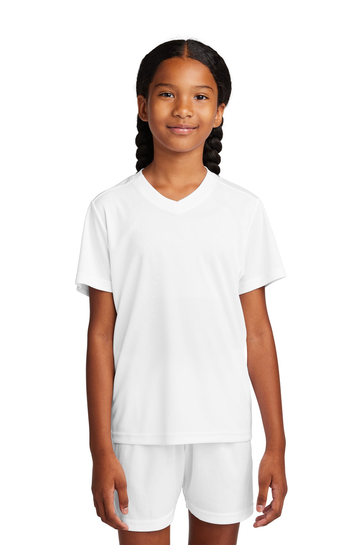 Custom White/ White Youth Competitor United V-Neck YST101, personalized by SanCanDo Swag in Argyle, TX