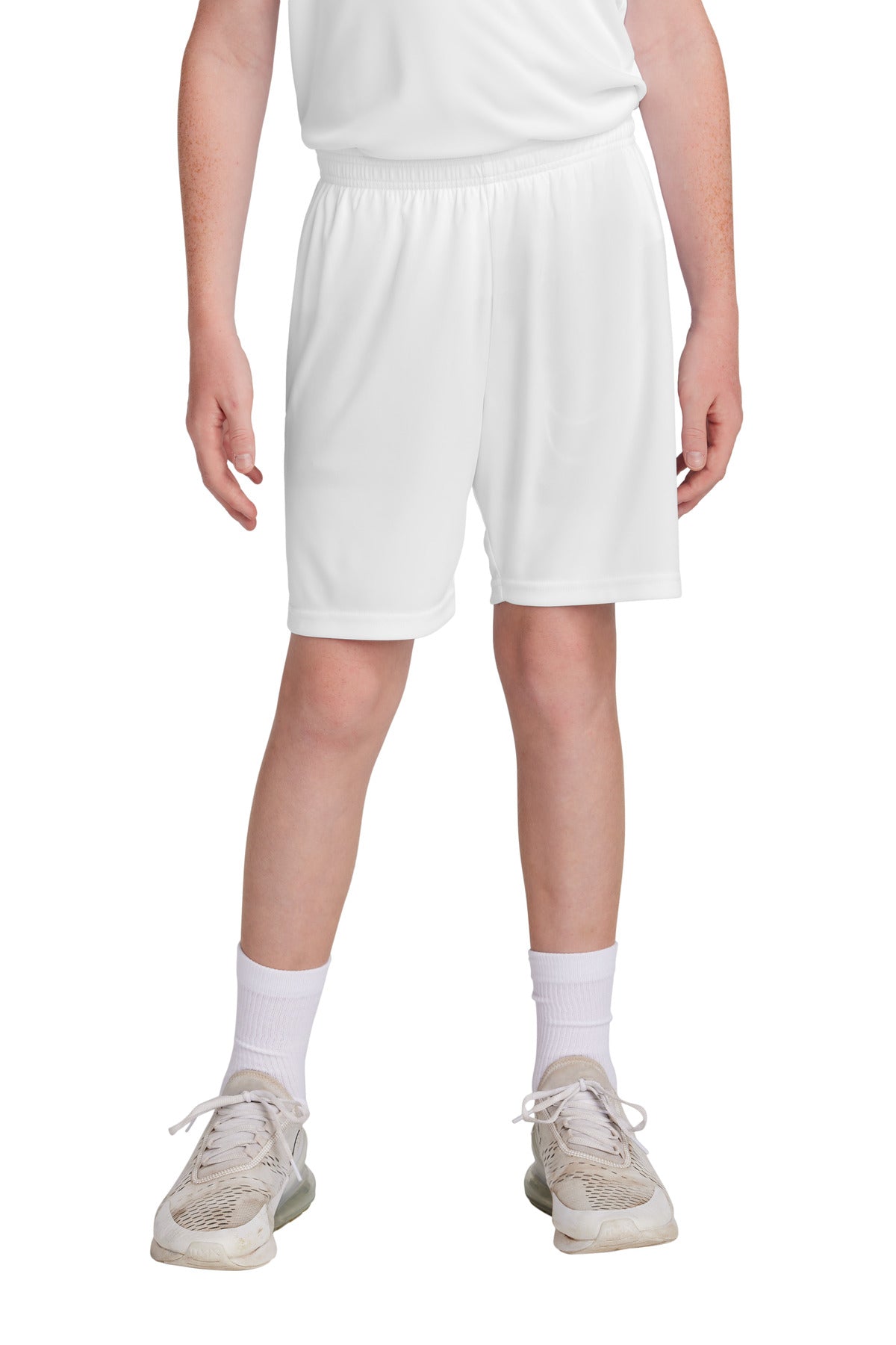 Custom White/ White Youth Competitor United 5" Short YST103, personalized by SanCanDo Swag in Argyle, TX