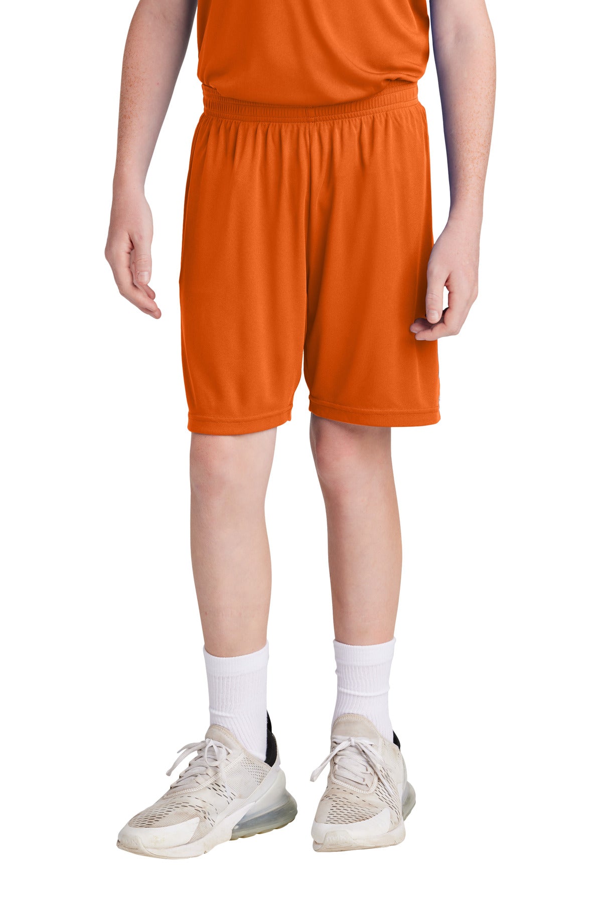 Custom Deep Orange/ White Youth Competitor United 5" Short YST103, personalized by SanCanDo Swag in Argyle, TX