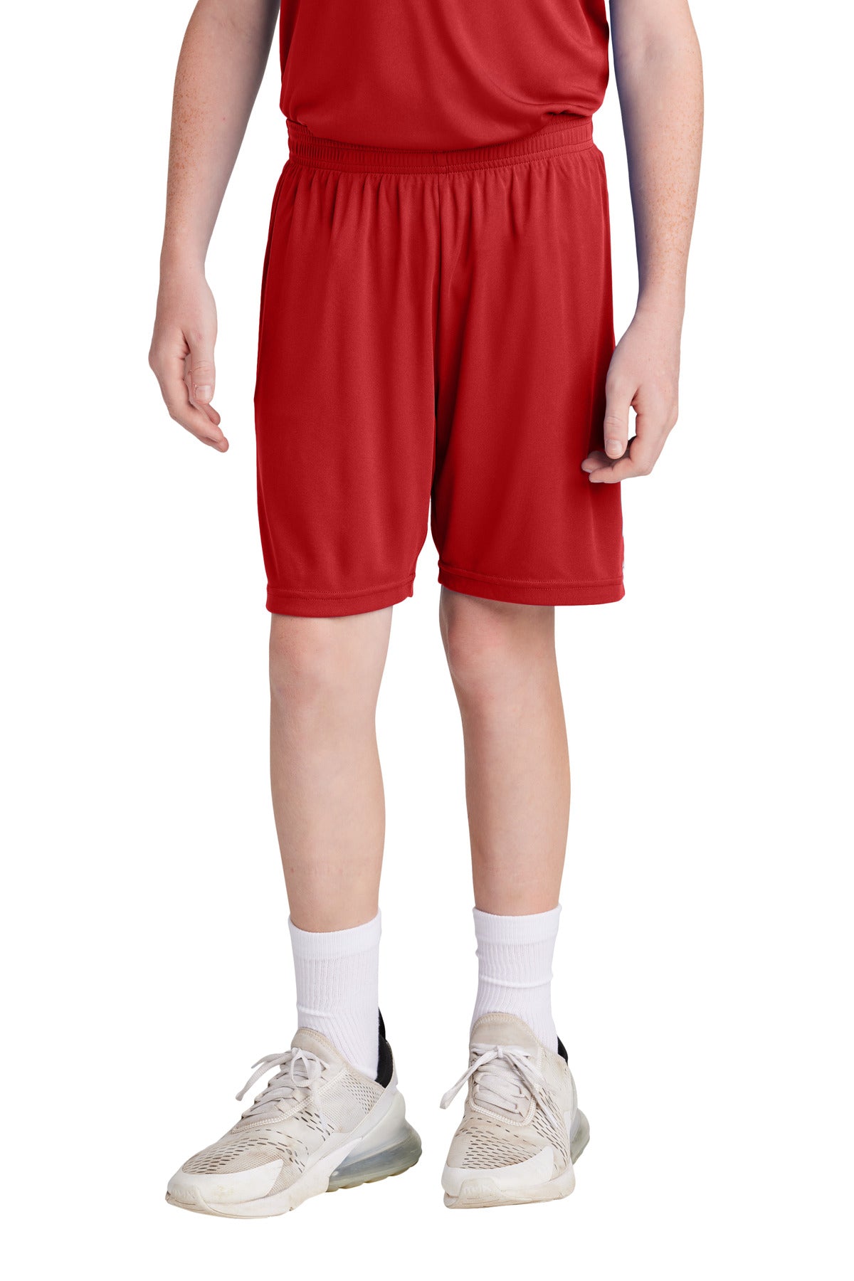 Custom Deep Red/ White Youth Competitor United 5" Short YST103, personalized by SanCanDo Swag in Argyle, TX