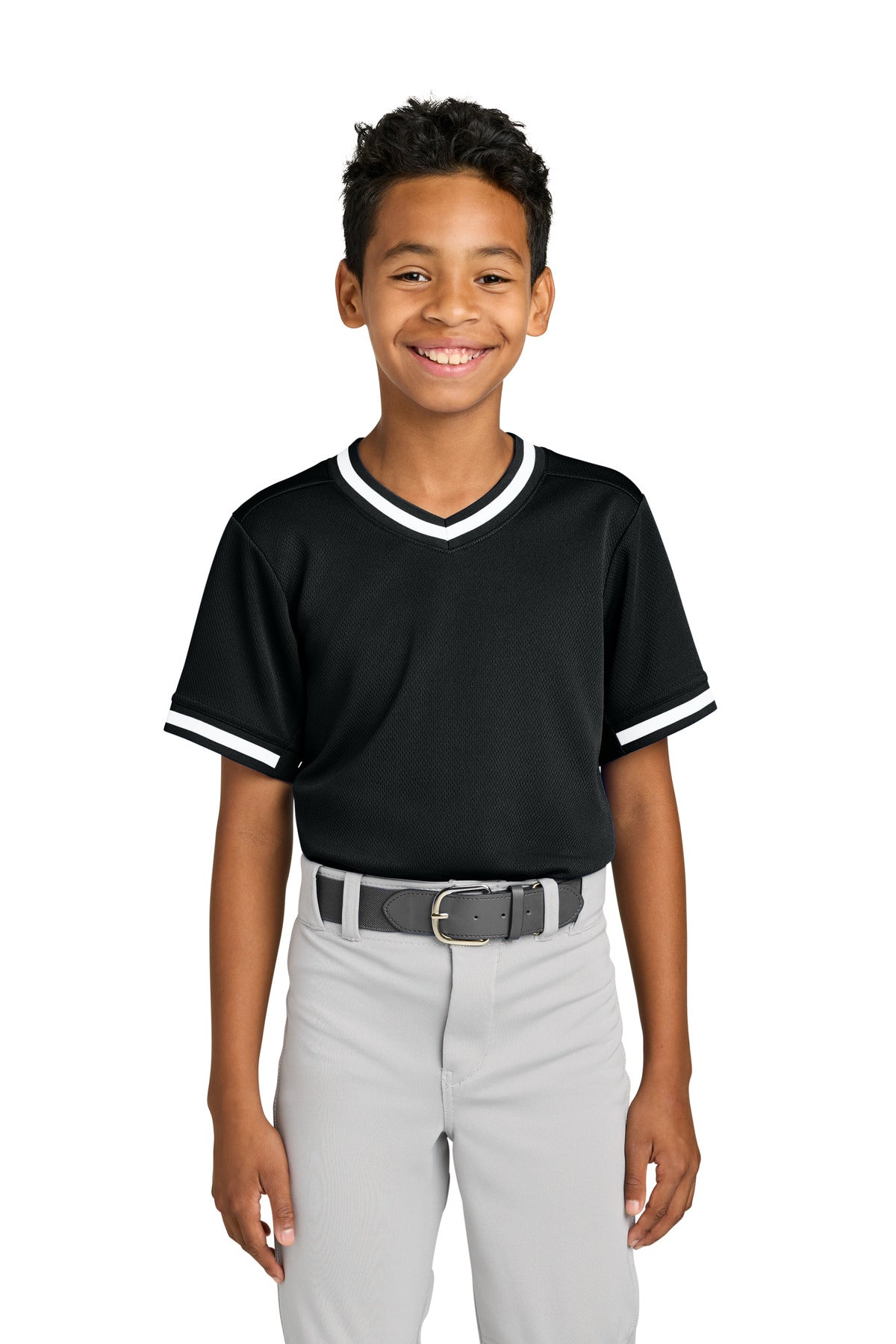 Custom Black Youth Tough Mesh V-Neck Baseball Jersey YST221, personalized by SanCanDo Swag in Argyle, TX