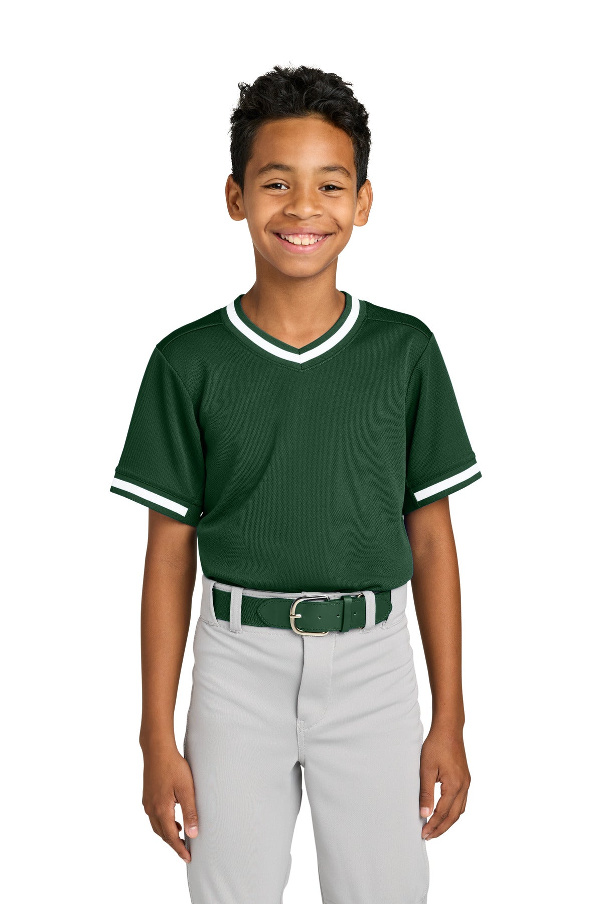 Custom Forest Green Youth Tough Mesh V-Neck Baseball Jersey YST221, personalized by SanCanDo Swag in Argyle, TX