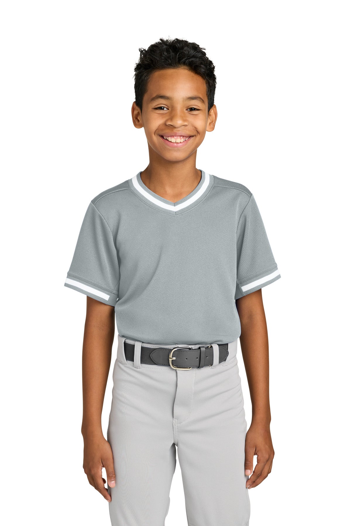 Custom Silver Youth Tough Mesh V-Neck Baseball Jersey YST221, personalized by SanCanDo Swag in Argyle, TX