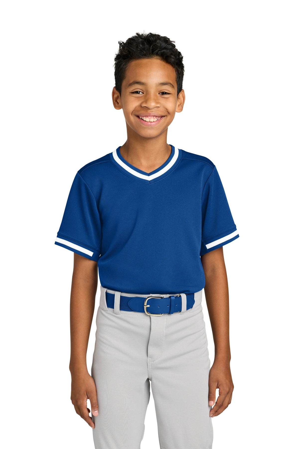 Custom True Royal Youth Tough Mesh V-Neck Baseball Jersey YST221, personalized by SanCanDo Swag in Argyle, TX
