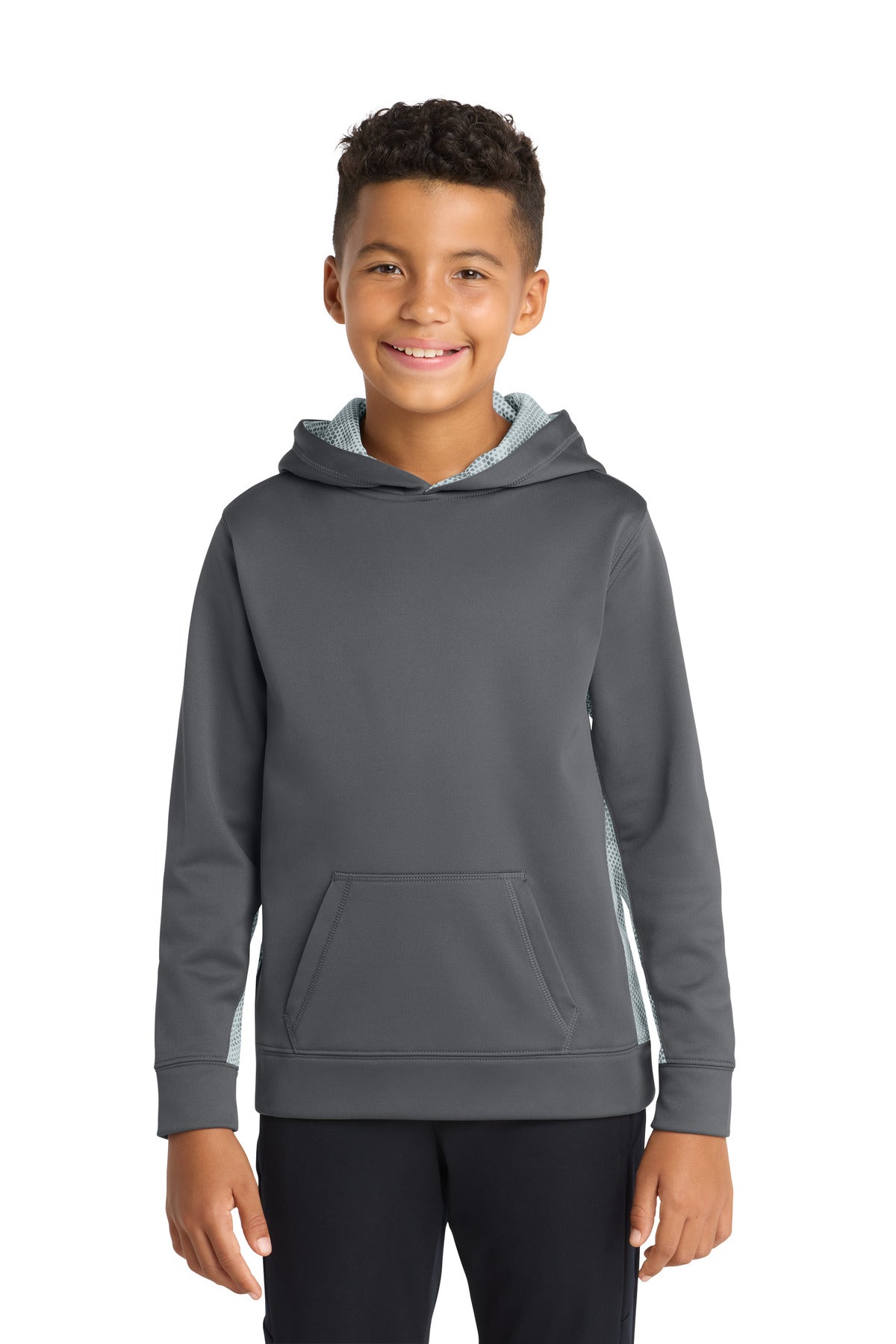 Custom Dark Smoke Grey/ White Fleece Colorblock Hooded Pullover YST239, personalized by SanCanDo Swag in Argyle, TX
