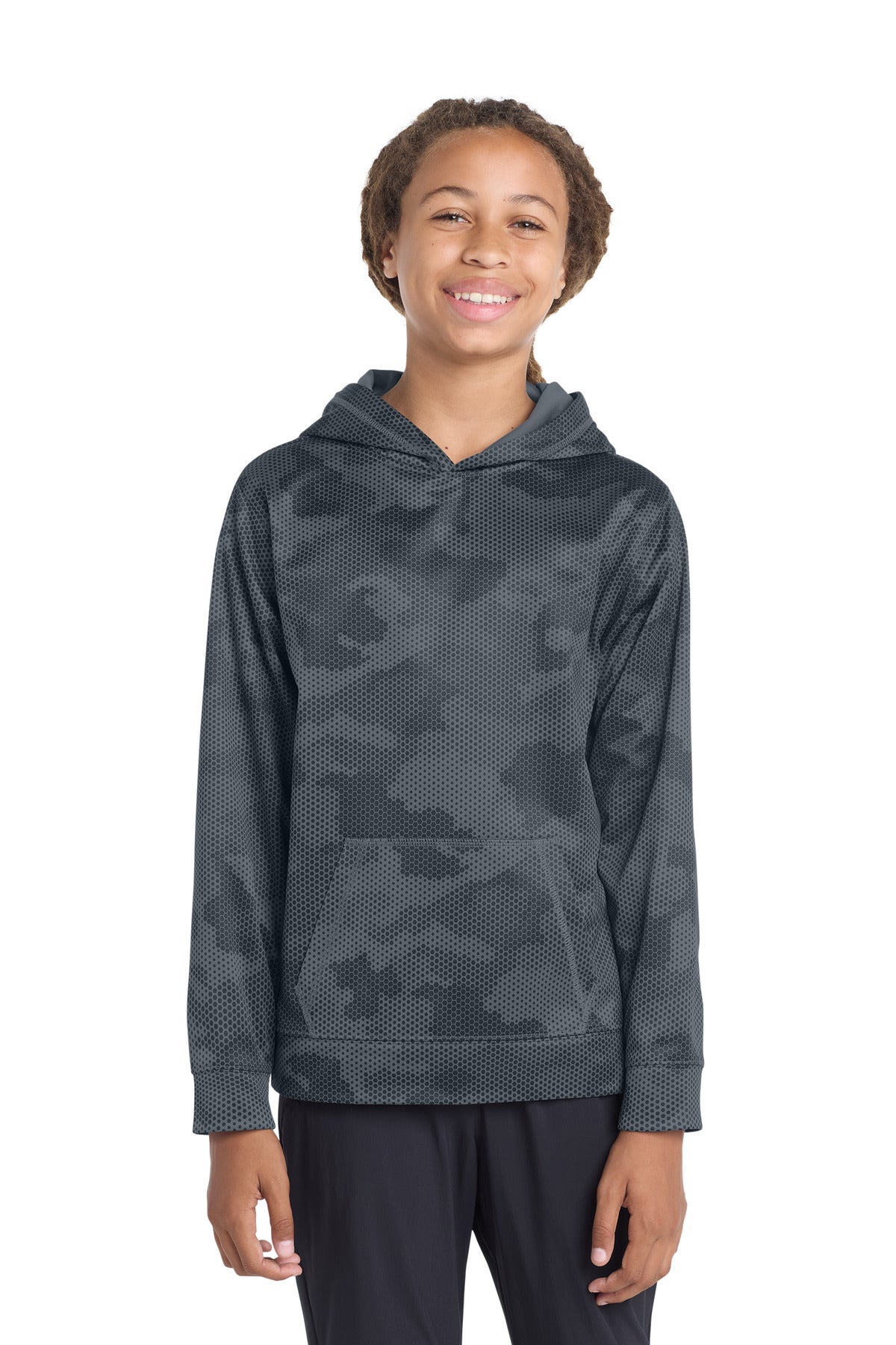 Custom Dark Smoke Grey Sport-Wick CamoHex Fleece Hooded Pullover YST240, personalized by SanCanDo Swag in Argyle, TX